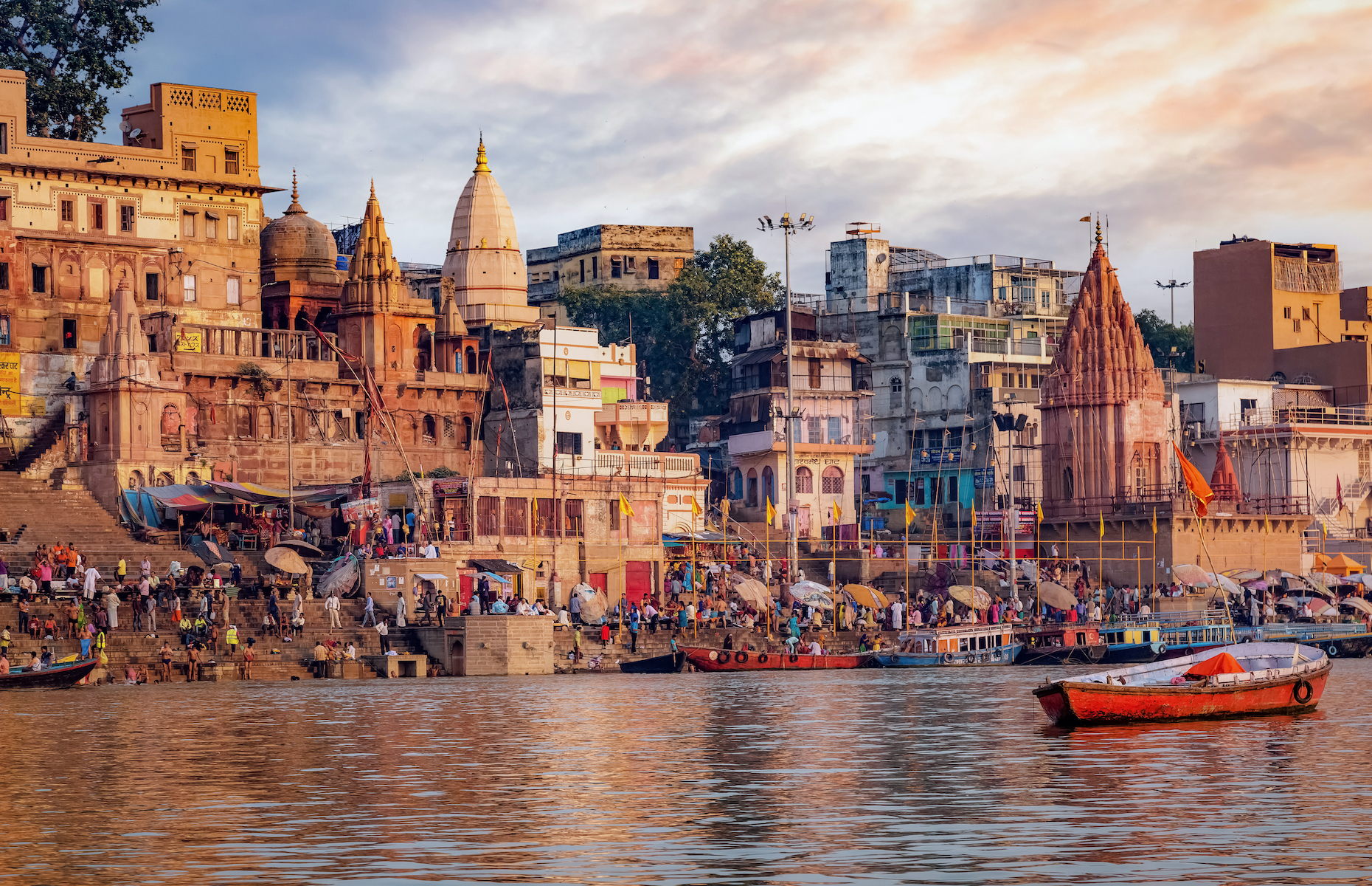 <p>The <a href="https://www.britannica.com/place/Varanasi" rel="noreferrer noopener">banks of the Ganges, in Varanasi (Benares)</a>, have been the most important Hindu pilgrimage site for millennia. Millions of visitors come every year to the city dedicated to the god Shiva to <a href="https://www.reuters.com/article/idUSB849903" rel="noreferrer noopener">bathe in the waters of the sacred river or deposit the ashes of their dead</a>. Sadly, this spiritual centre has fallen victim to its own success and suffers from pollution due to the number of pilgrims and cremations.</p>