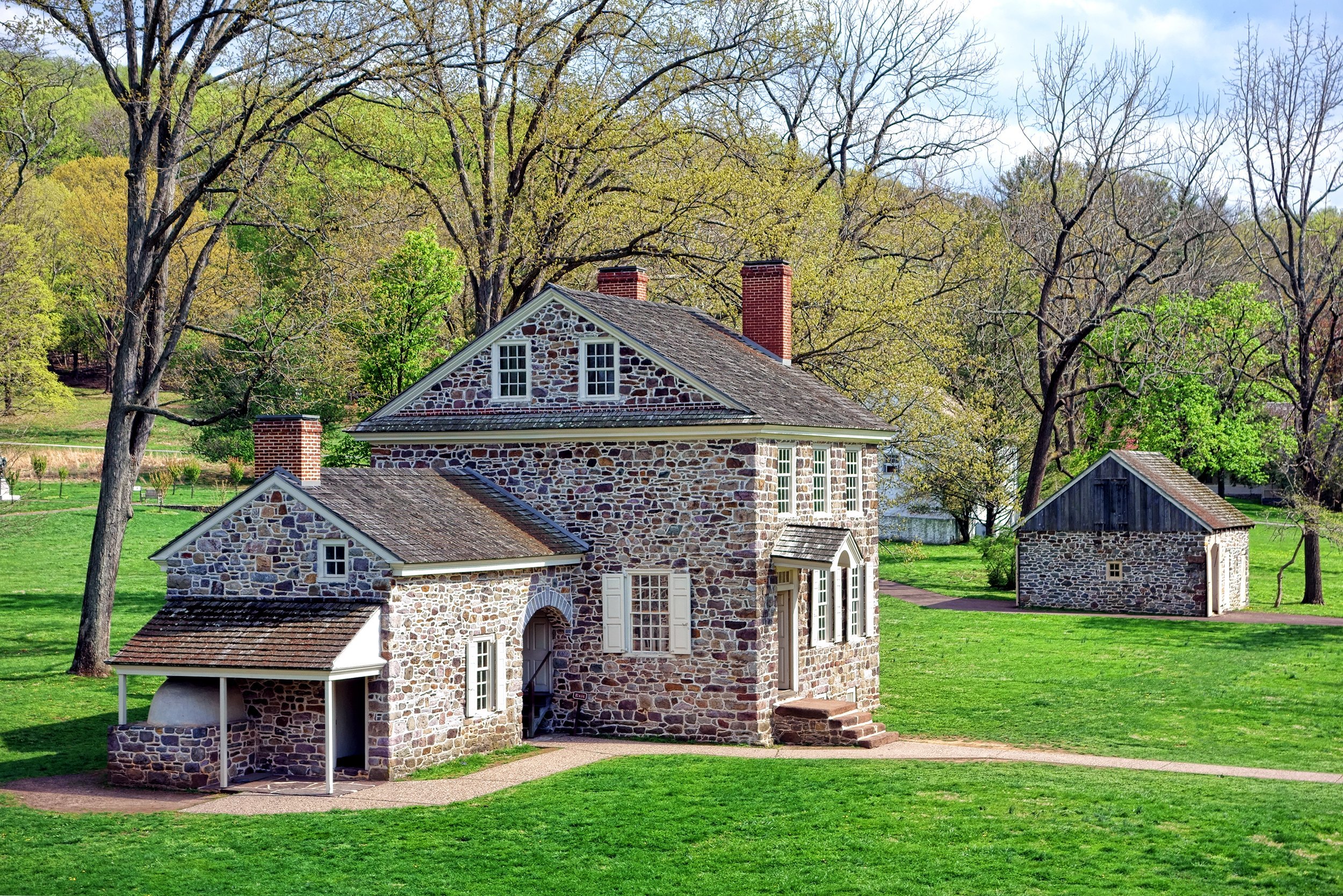 <p>From the winter of 1777 to the summer of 1778, <a href="https://www.nps.gov/vafo/index.htm">Valley Forge</a> was the Continental Army's encampment site in the Revolutionary War. Attractions include a visitor center, a museum, memorials, and a restored headquarters building used by George Washington; Washington's headquarters is closed due to flood damage.</p><p><b>Related:</b> <a href="https://blog.cheapism.com/historic-sites-virtual-tours/">Historic Places Across America That You Can Tour Virtually</a></p>