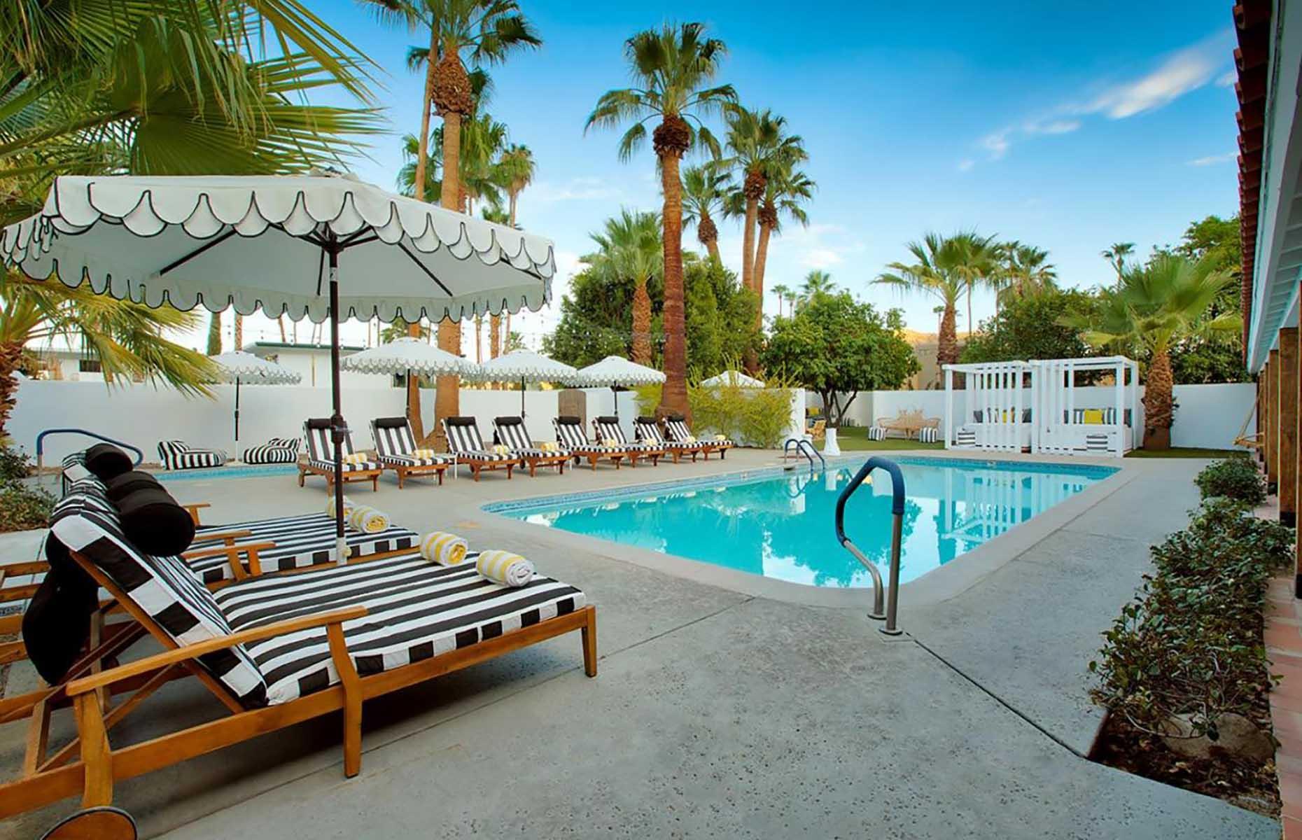 <p>You'll feel as though you've been whisked off to St Tropez at this swish Palm Springs hotel. It's inspired by the French Riviera in the 1960s and the whole place oozes retro glamor, with its striped loungers, airy coastal-themed rooms and serene gardens dotted with bistro tables. Hang out poolside, drinking in views of palms and the San Jacinto Mountains, before striking out to explore the desert city of Palm Springs.</p>