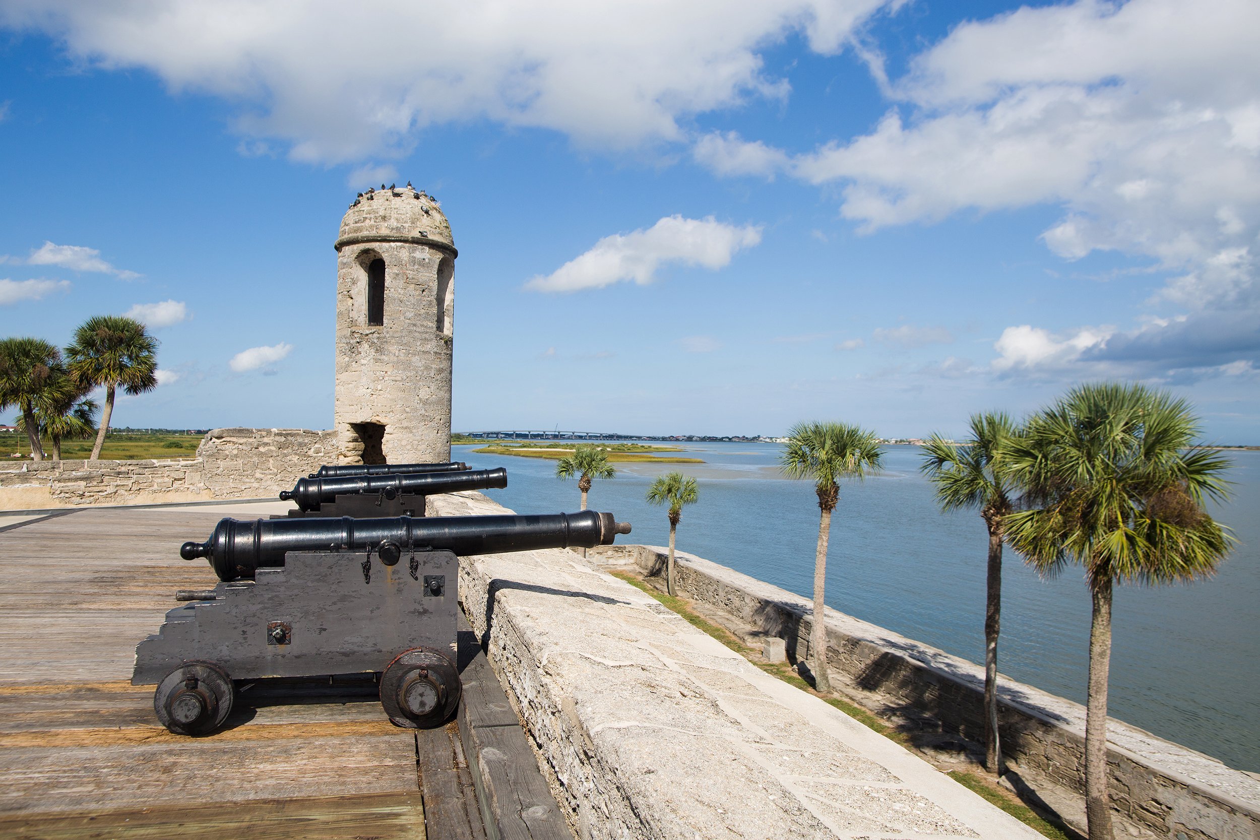 <p><strong>Location:</strong> St. Augustine, Florida <br><strong>Era:</strong> 1500s-1600s <br><strong>What to do:</strong> In the nation's oldest city, don't miss <a href="https://www.nps.gov/casa/planyourvisit/feesandreservations.htm">Castillo de San Marcos</a>, constructed by the Spanish when Florida was part of their empire. Re-enactors are on hand to give historical weapons demonstrations, firing cannons and muskets every weekend. <br><strong>Cost:</strong> $15 for ages 16 and up</p>