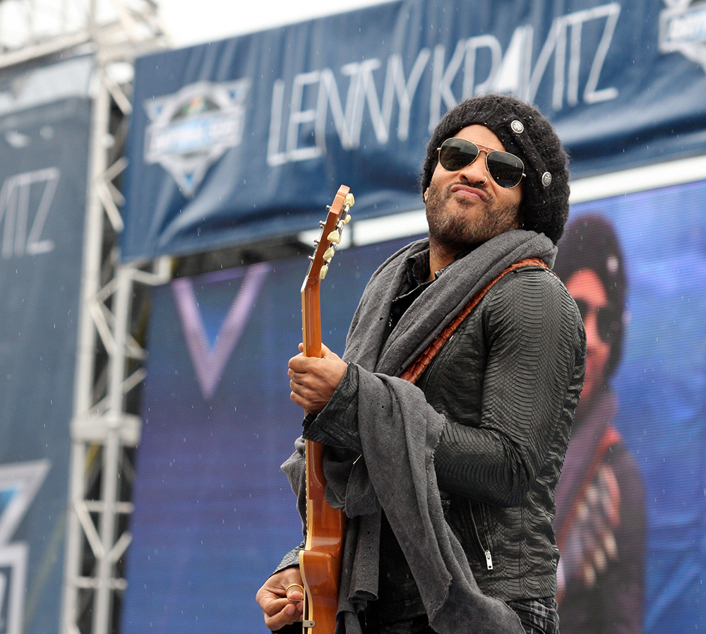 <p>Lenny Kravitz performs a pre race concert prior to the Daytona 500 at Daytona International Speedway in Daytona Beach, Florida on February 26, 2012. He was a bit bundled up in a knit hat and big scarf.</p>