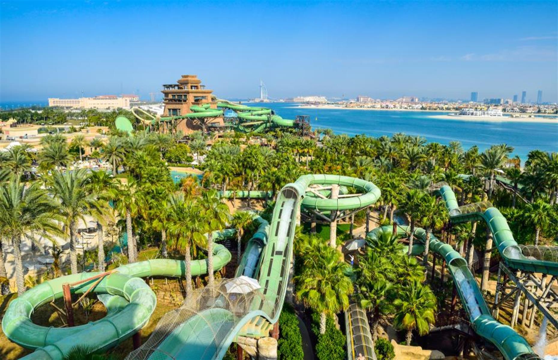 <p>It takes 45 minutes to ride the lazy river around <a href="https://www.atlantisthepalm.com/marine-water-park/aquaventure-waterpark">the Middle East's largest water park Aquaventure</a>, part of Atlantis, The Palm. The giant river connects the park's two main water slides – the Tower of Poseidon and Tower of Neptune. Up the ante on the Rapids where tube riders are propelled through high-intensity rapids, wave surges and waterfalls. The lovely tropical setting also includes a white-sand beach, perfect for flopping on.</p>  <p><a href="http://www.loveexploring.com/guides/78199/explore-dubai-what-to-see-top-hotels-and-the-best-restaurants"><strong>Before you head to Dubai, read our guide on what to see, top hotels and best restaurants</strong></a></p>