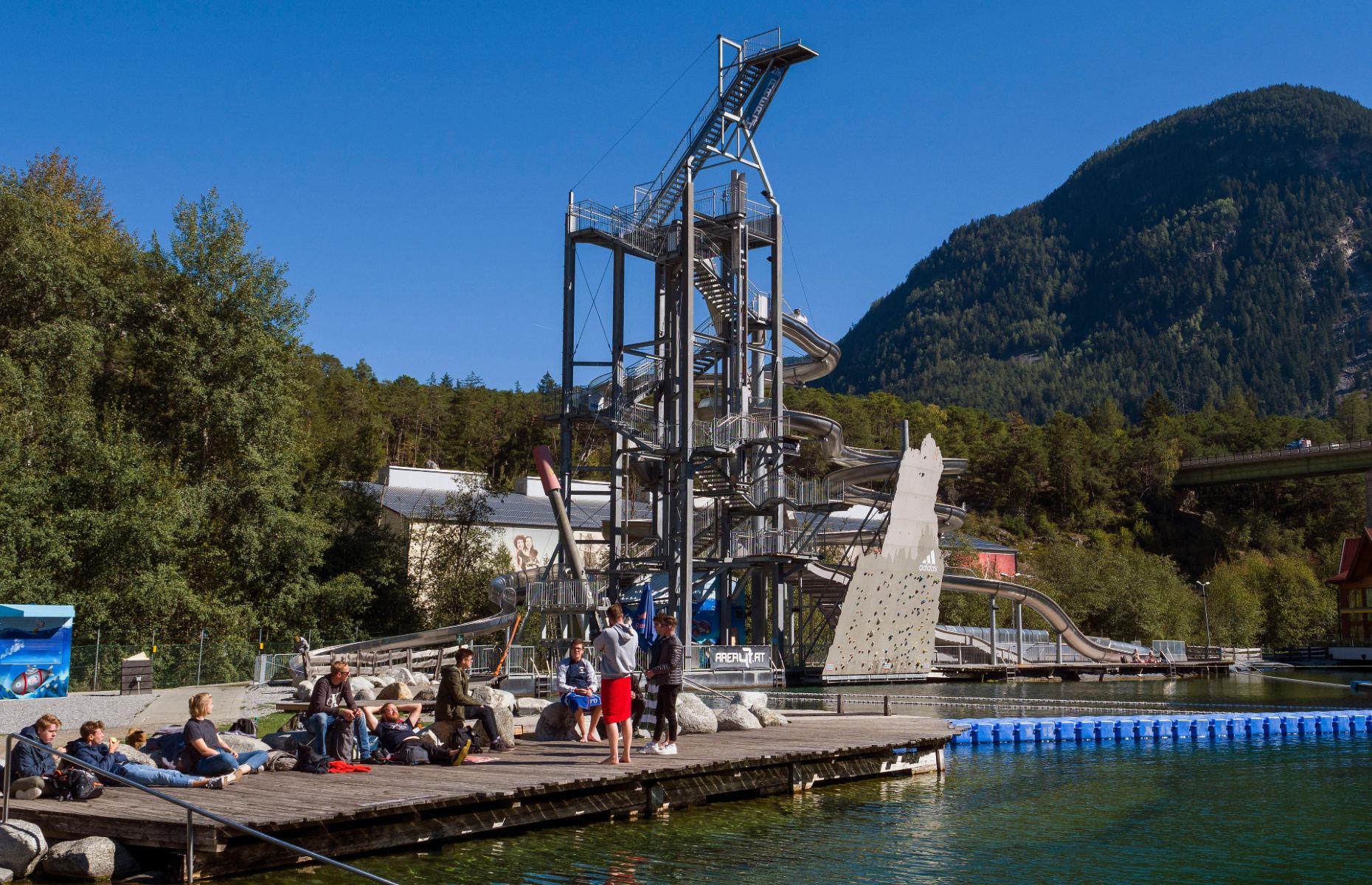 <p>This <a href="https://www.area47.at/en">excellent outdoor playground</a> in the Ötztal valley in the Tirol promises plenty of thrills and spills. Based around a lake, water-centric attractions include the Cannonball where you'll be blasted into the water from a seat with a huge water jet. You can also whiz down the slides, go 'cliff diving' from an incredibly high diving board or try your hand at 'blobbing' – basically throwing yourself onto an inflatable blob from a tower. </p>