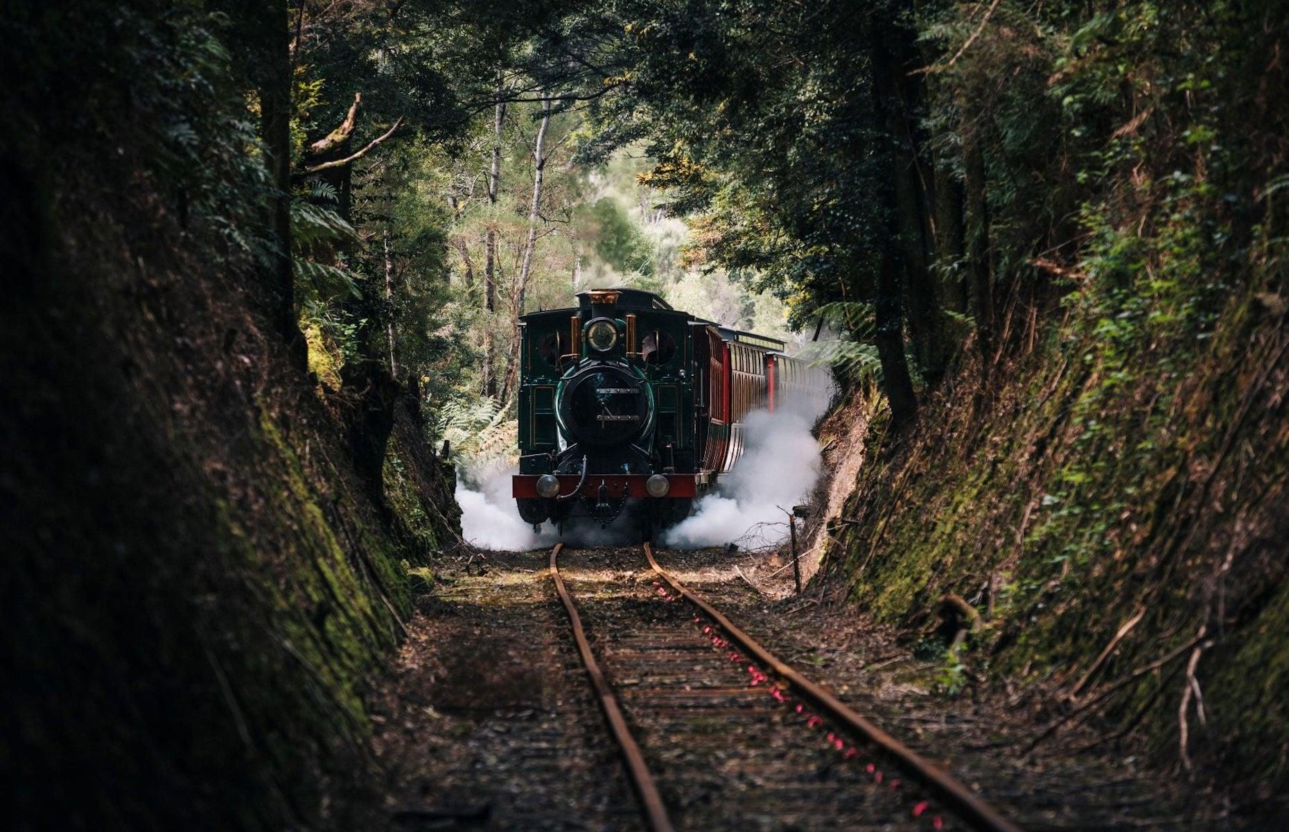 <p>From transporting copper to top Tassie attraction, <a href="https://www.wcwr.com.au">The West Coast Wilderness Railway</a> runs 22 miles (35km) between the old mining town of Queenstown and the port of Strahan on the island’s wild west coast. It’s a short but spectacular trip aboard restored heritage trains, running through tracts of dense ancient rainforest and up some seriously steep slopes. At present it’s not possible to travel the length of the railway in both directions, but this will resume in 2023.</p>