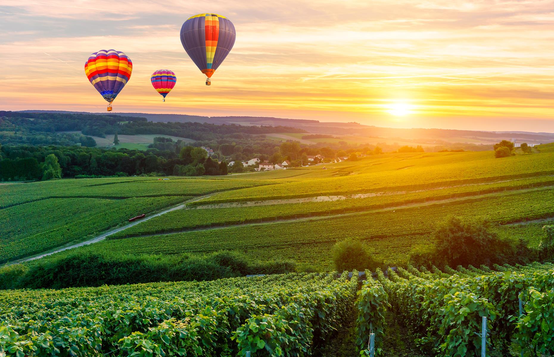 Plenty of balloon flights offer bubbles on board, but there may be no better experience than in the home of fizz itself. If you fancy taking luxury ballooning to the next level, hop into the basket of one of the many balloons that fly over the Champagne region in northeast France. Admire the sloping rows of vines from above, ideally at sunrise when a golden light makes the region even more beautiful, then set down in an open field and pop open some fizz to toast the day.