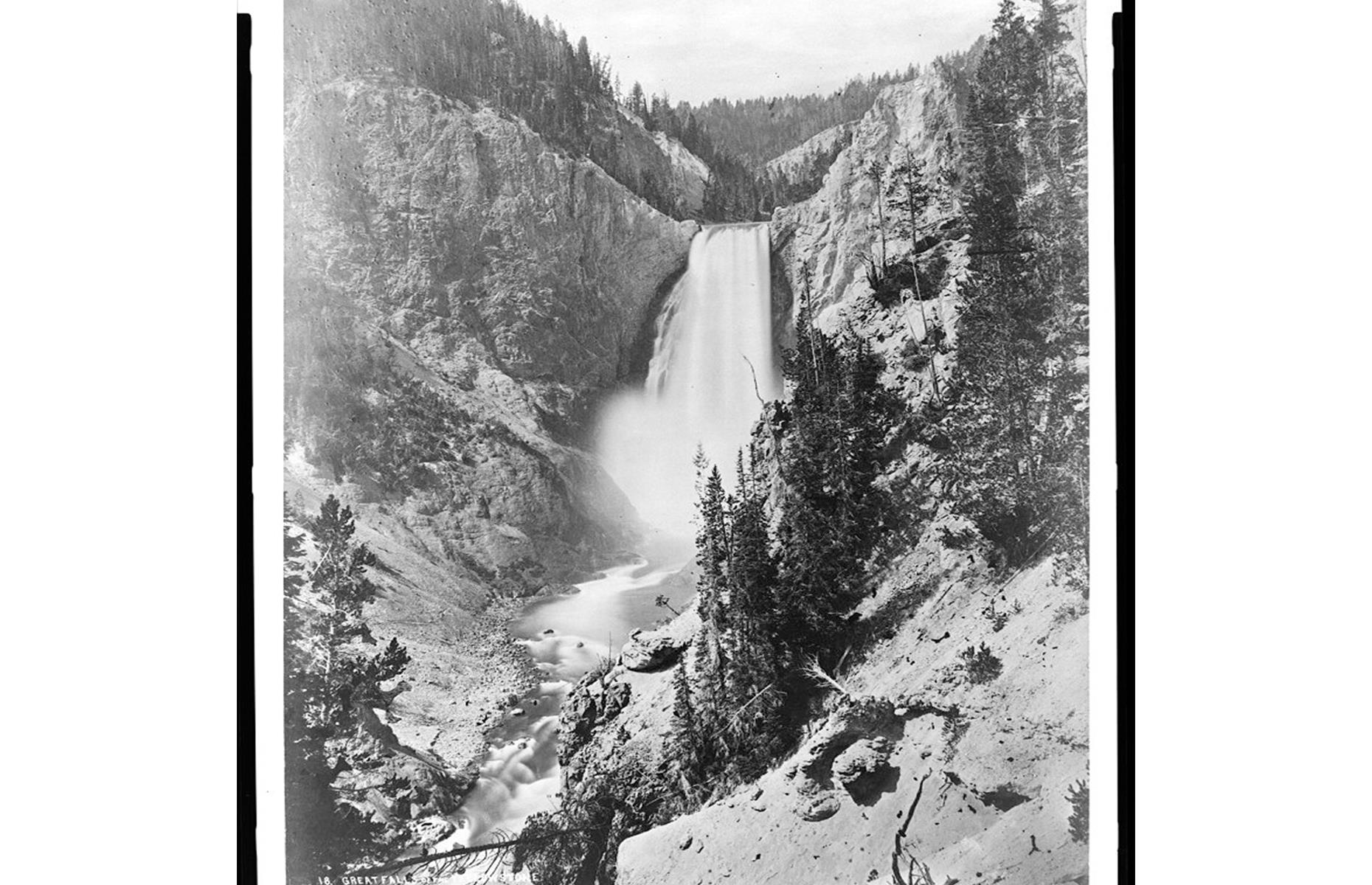 Jackson's Yellowstone portfolio included this breathtaking shot of Lower Falls, taken in 1871. He also captured the thundering Upper Falls, Mammoth Hot Springs and Mary Bay on Yellowstone Lake, among other highlights.