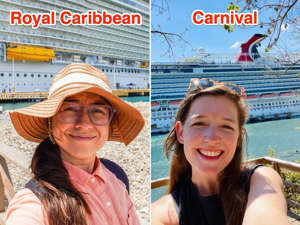  Insider reporters sailed the Caribbean on two popular cruise lines, Royal Caribbean and Carnival. The cruise companies are competitors, and their ships had major similarities and differences.  Carnival was cheaper, but Royal Caribbean had a larger ship with more activities. Read the original article on Insider