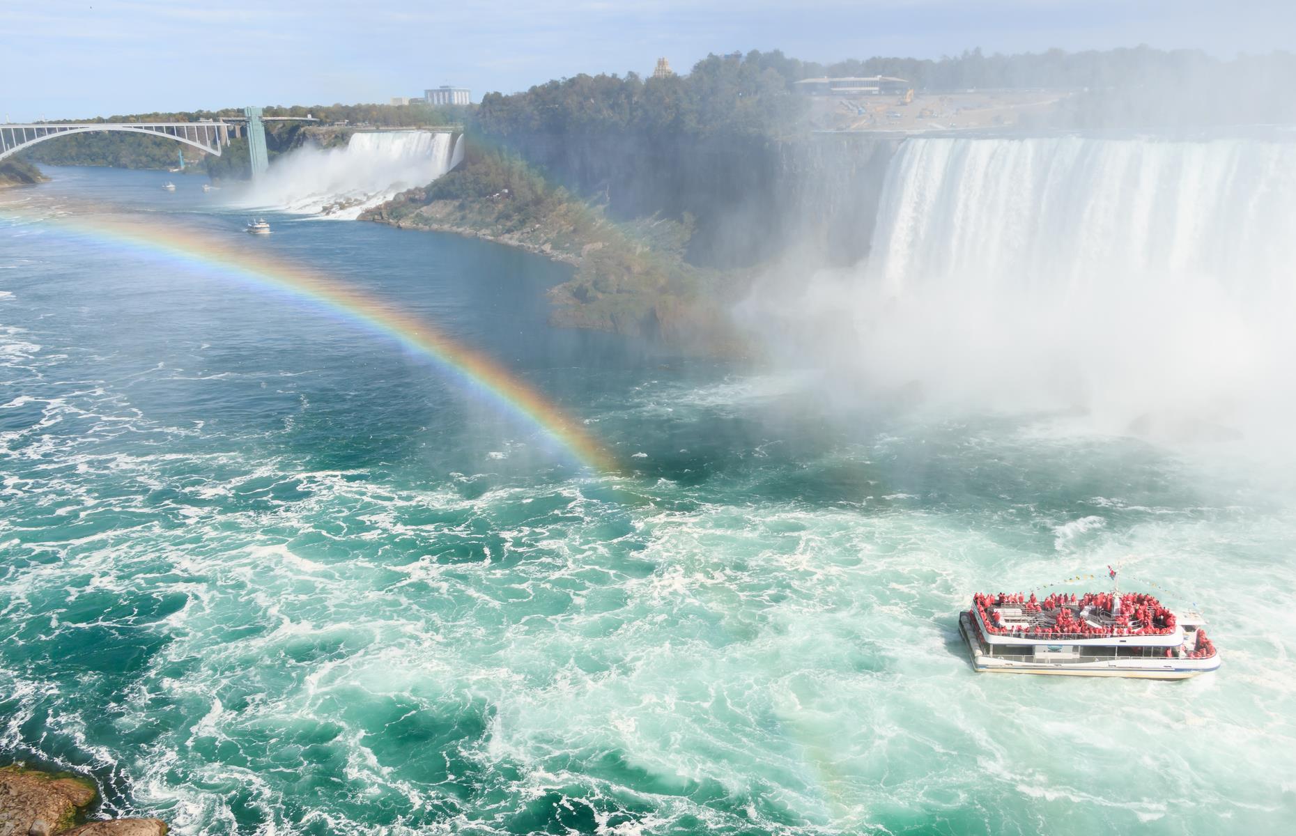 <p>Perhaps the most famous waterfalls in the world make up Niagara Falls, on the border between the US and Canada. New York State is home to the smallest of the three – American Falls and Bridal Veil Falls – but arguably boasts the best vistas. Soak up the views and the water on the popular <a href="https://www.maidofthemist.com/">Maid of the Mist</a> boat tour, which starts and ends on the US side.</p>