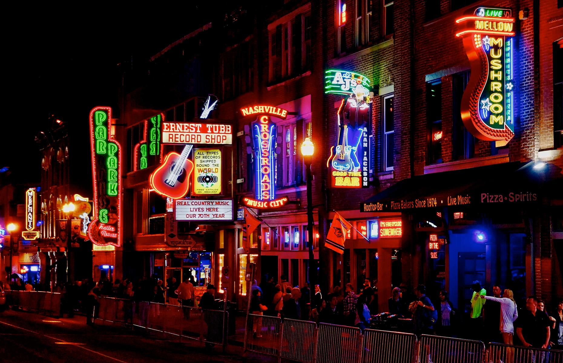 <p>Pull on your cowboy boots and button up your checked shirt – Nashville’s famous Music Row (a stretch of Broadway) is the place to be more than a little bit country. Weaving in and out of the honky-tonks along the road is as much a must as catching a performance at the <a href="https://www.opry.com/">Grand Ole Opry</a>. Most bars have musicians performing pretty much all night long, and the dancing often spills onto the sidewalks.</p>
