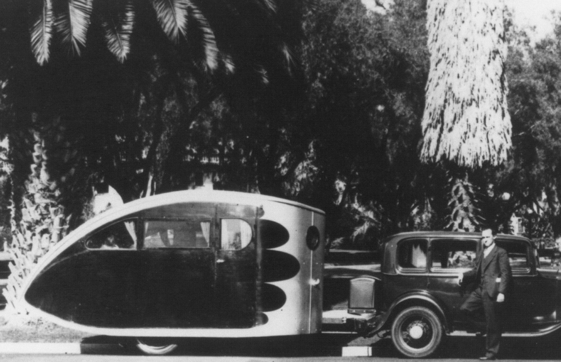In 1929, Wally Byam, an advertising executive and keen adventurer, built the first Airstream trailer – a teardrop-shaped canvas and Masonite shelter attached to a Ford Model T chassis. His inspiration was his wife Marion, who was fed up camping in draughty tents. It had sleeping space, an ice chest and a stove.