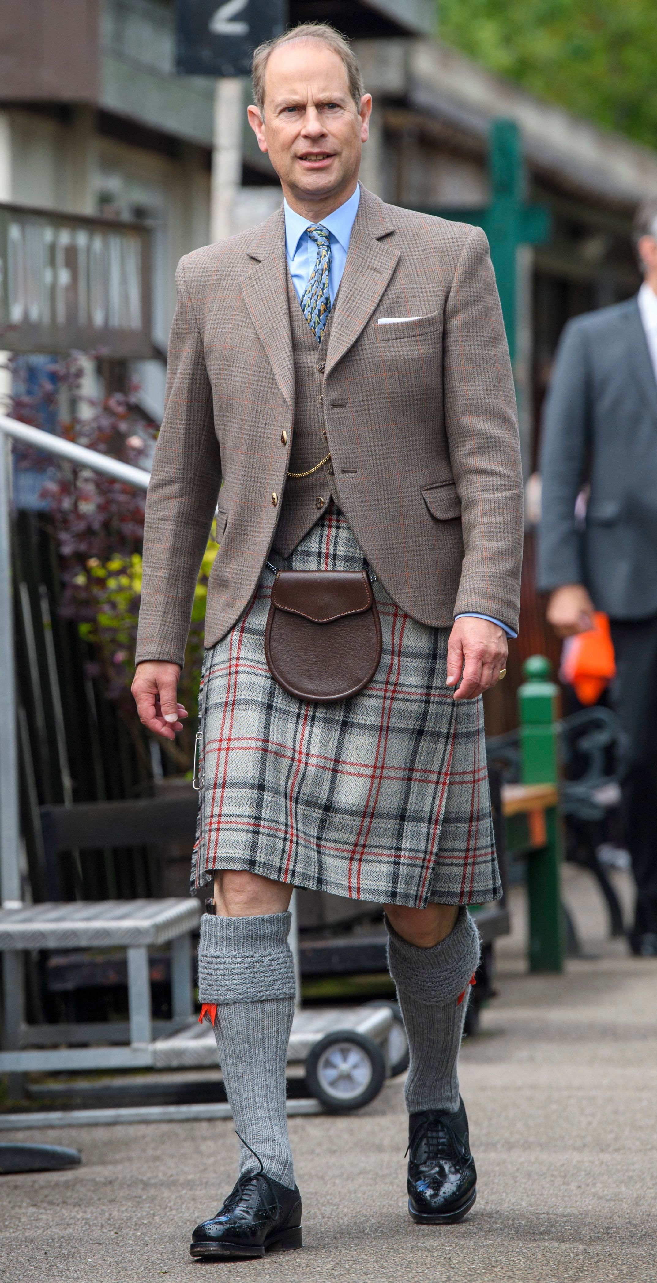 <p>Nearly 41 years later, Prince Edward wore a kilt to visit the Whiskey train line in Dufftown, Scotland, on July 2, 2019.</p>