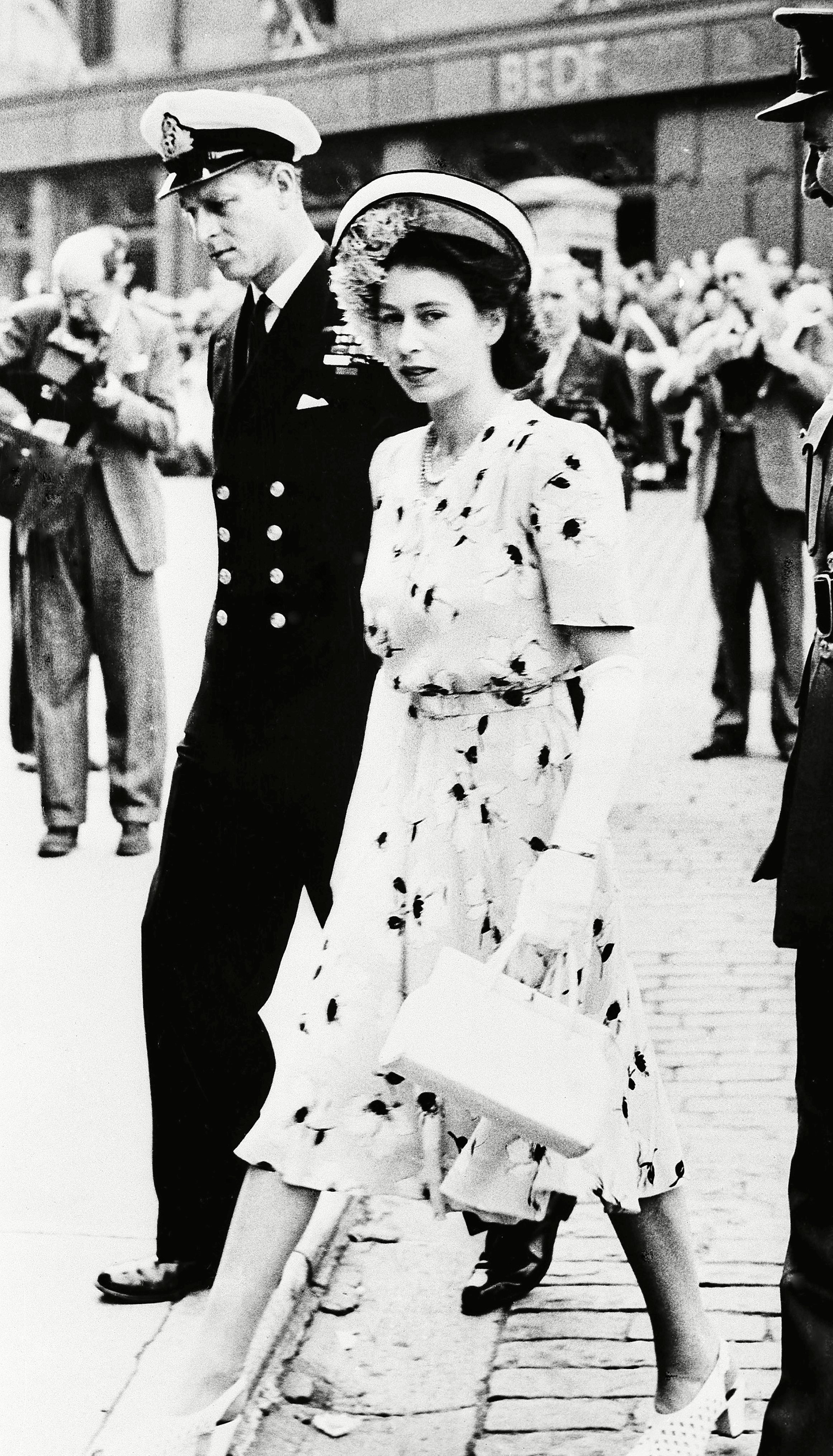 <p>One week after their engagement was announced publicly, Princess Elizabeth was joined by Lt. Philip Mountbatten at Usher Hall in Edinburgh, Scotland, following a presentation party held by her parents, King George VI and Queen Elizabeth, for 800 guests at the Palace of Holyrood House on July 16, 1947.</p>