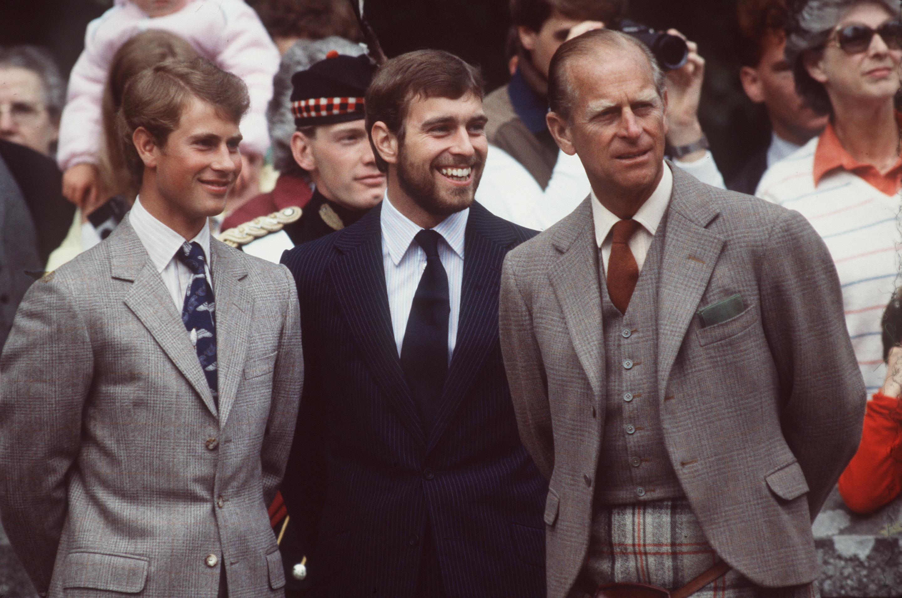 <p>Prince Philip, Duke of Edinburgh, posed with sons Prince Edward and Prince Andrew, who sported a beard, during their summer holidays in Scotland on Aug. 14, 1983.</p>