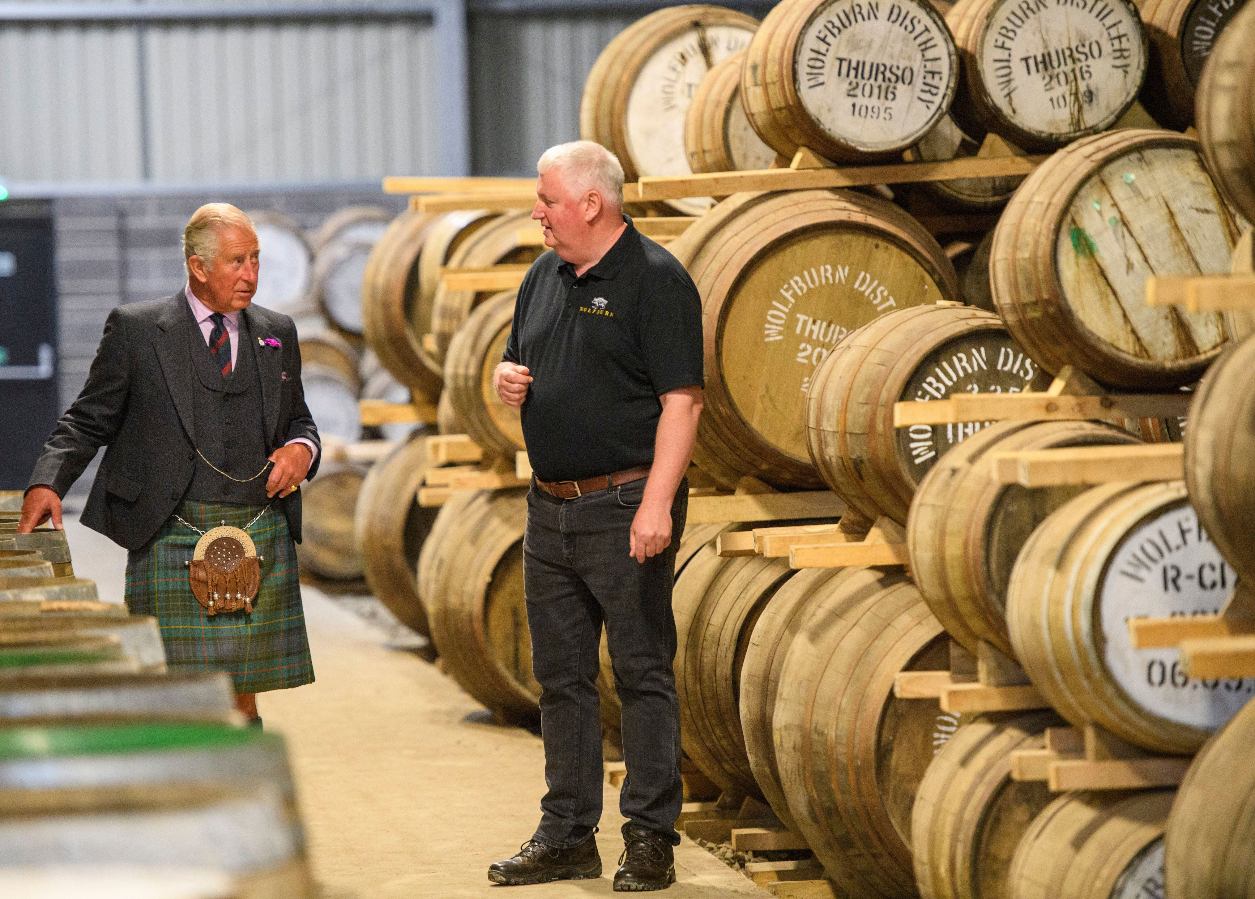 <p>Time for a tipple! Prince Charles -- who's known as the Duke of Rothesay when he's in Scotland -- toured the Wolfburn Distillery (which is known for its traditional whisky production) in Caithness, Scotland on July 29, 2019.</p>