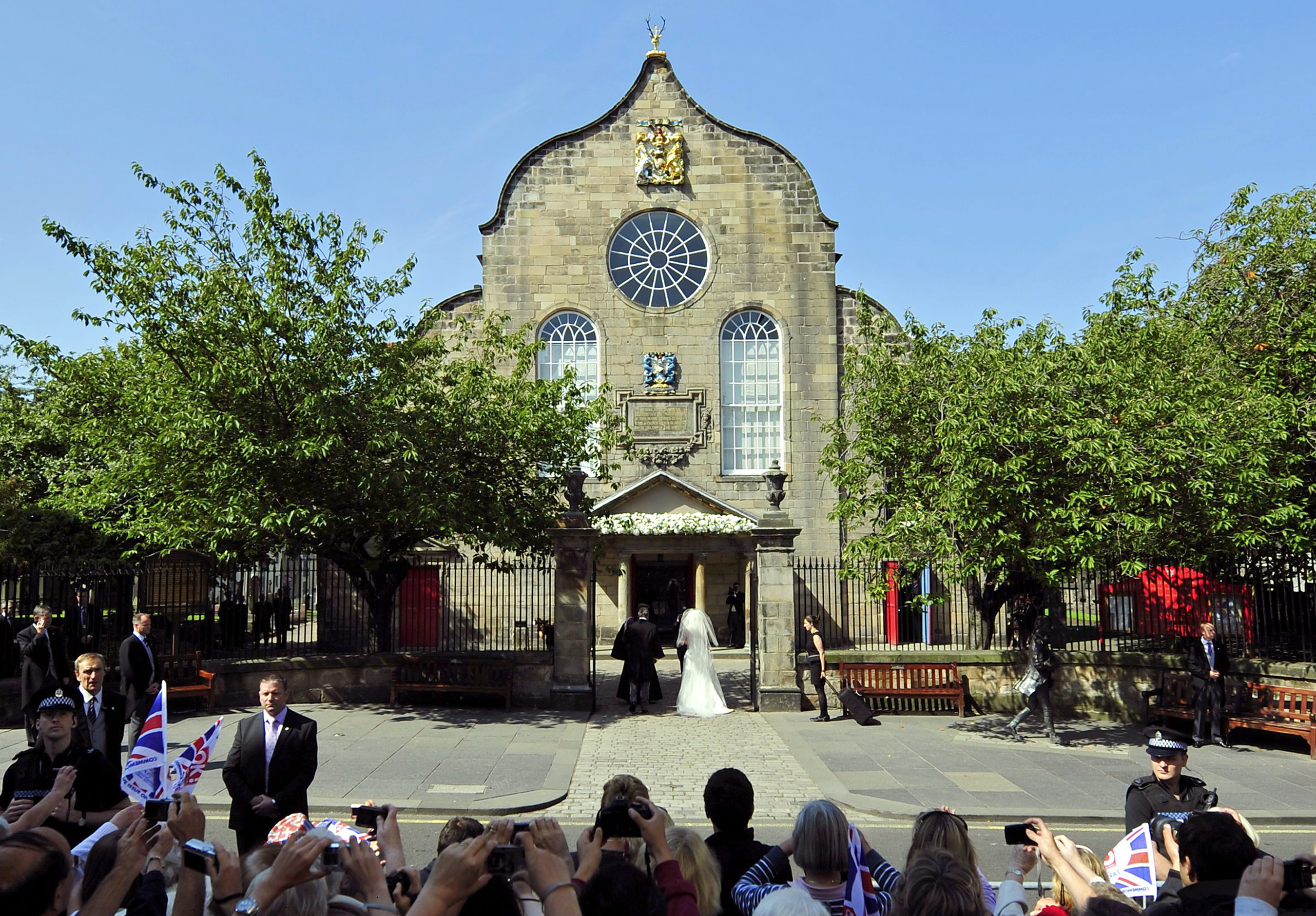 <p>Zara Phillips, the eldest granddaughter of Queen Elizabeth II, arrived for her wedding to rugby player Mike Tindall at Canongate Kirk in Edinburgh, Scotland, on July 30, 2011.</p>