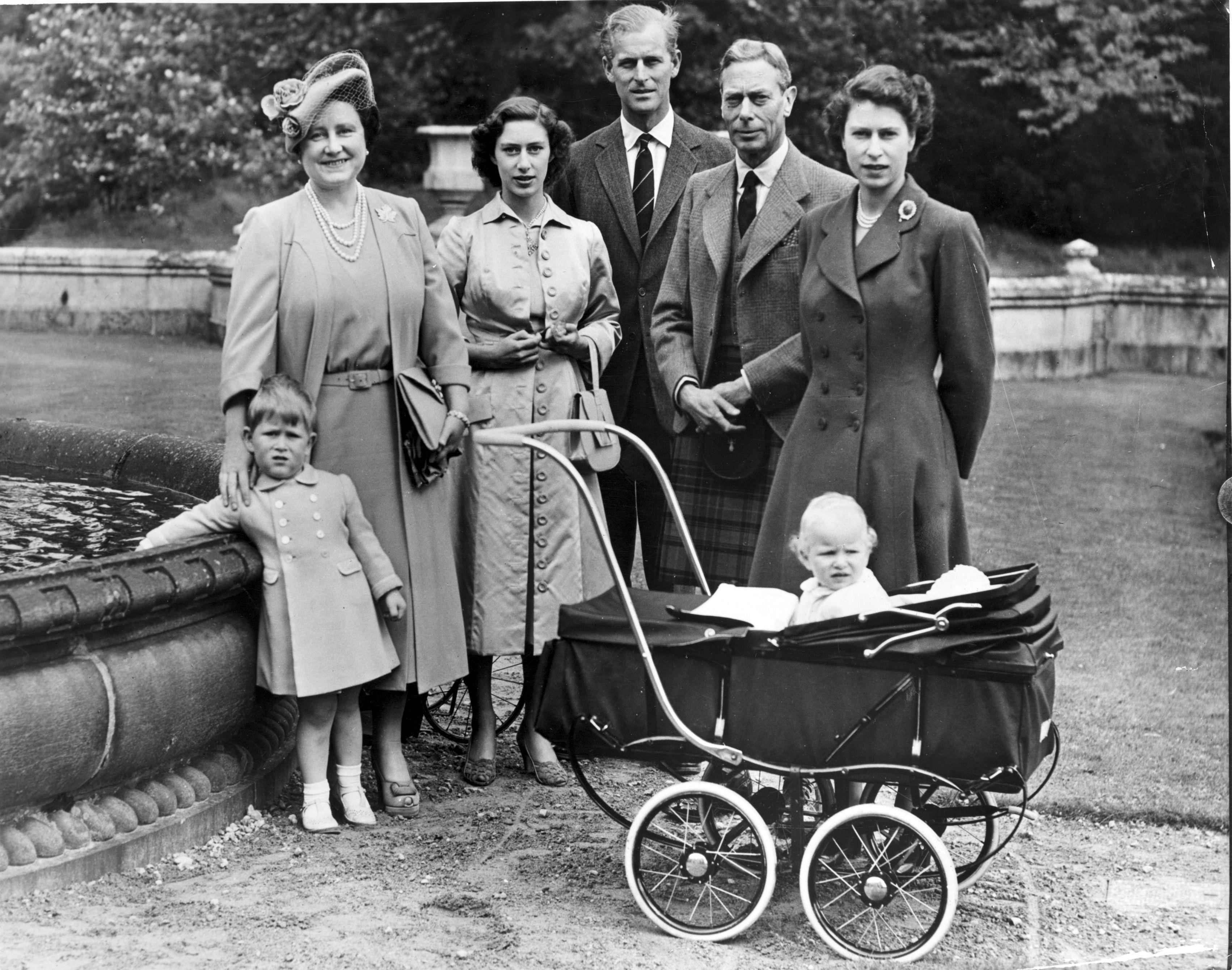 <p>Less than six months after this photo was taken on the grounds of the Balmoral Estate in Scotland, King George VI would be dead and Princess Elizabeth would be queen. The royals -- young Prince Charles, Queen Elizabeth (later the Queen Mother), Princess Margaret, Prince Philip, Duke of Edinburgh, King George VI and Princess Elizabeth with baby Princess Anne -- all posed together for one of their last family portraits with the king on Aug. 22, 1951.</p>