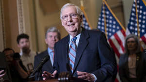 Senate Minority Leader Mitch McConnell says he is "proud" that Kentucky is receiving millions from President Biden's infrastructure bill. AP Photo/J. Scott Applewhite