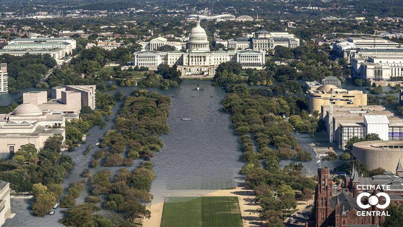 Slide 3 de 46: Os jardins da Colina do Capitólio, onde está o Congresso dos Estados Unidos, praticamente desapareceriam. Foto: Clima Central