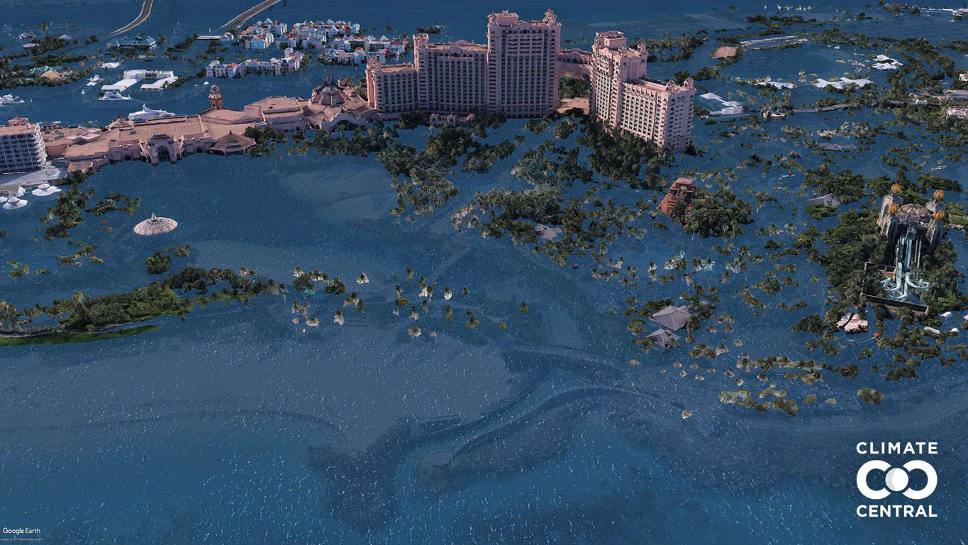 Slide 6 de 46: Resort Atlantis Bahamas, localizado na ilha Paradise. Ou o que sobraria dela. Foto: Clima Central