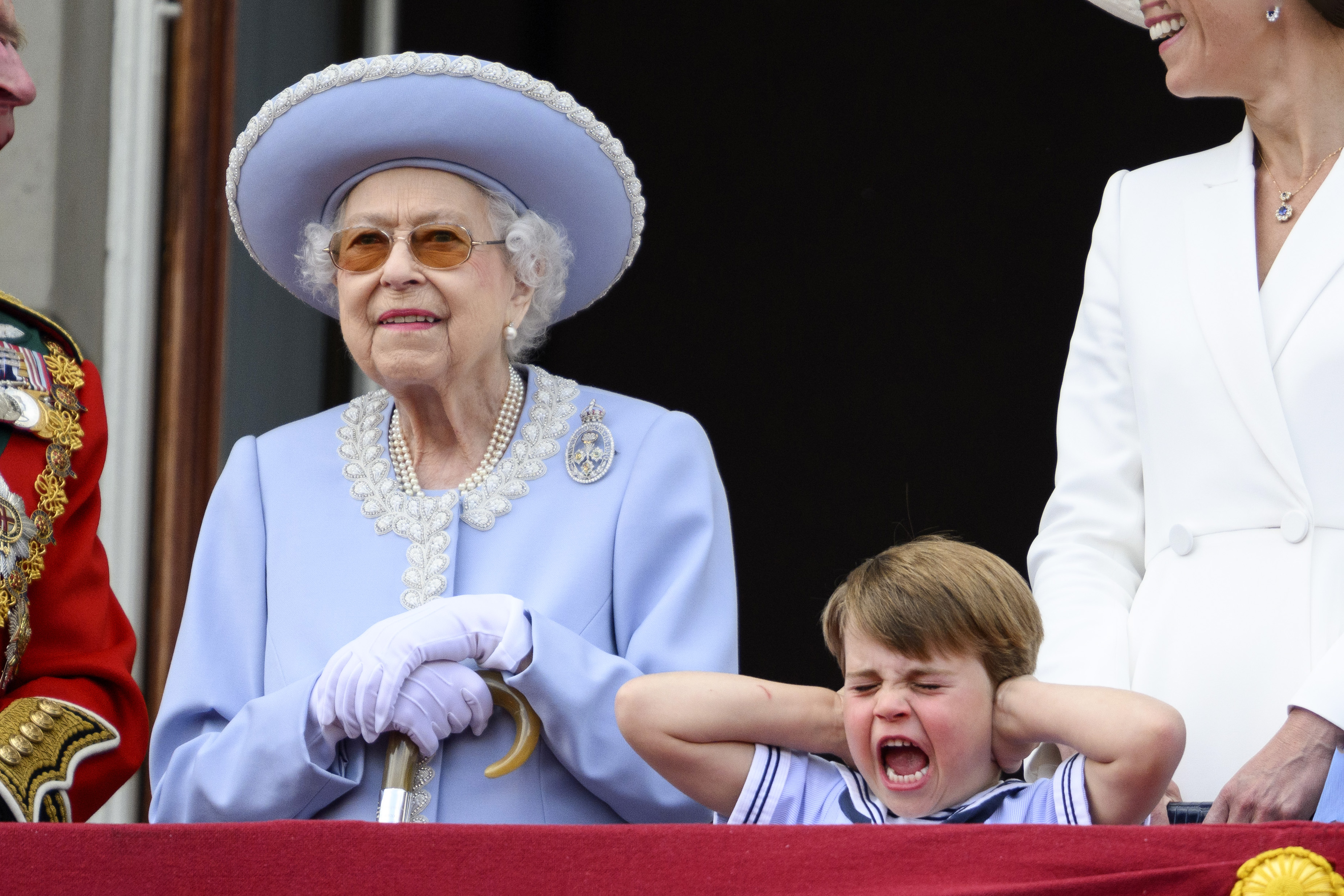 <p>Prince Louis covered his ears on the Buckingham Palace balcony alongside great-grandmother Queen Elizabeth II during her <a href="https://www.wonderwall.com/celebrity/royals/trooping-the-colour-2022-see-all-the-best-photos-of-the-cambridge-kids-duchess-kate-and-more-royals-amid-the-queens-platinum-jubilee-605764.gallery">Trooping the Colour</a> birthday celebration kicking off her <a href="https://www.wonderwall.com/celebrity/royals/platinum-jubilee-see-the-best-photos-from-4-days-of-celebrations-marking-the-queens-70-year-reign-606239.gallery">Platinum Jubilee weekend</a> on June 2, 2022.</p>