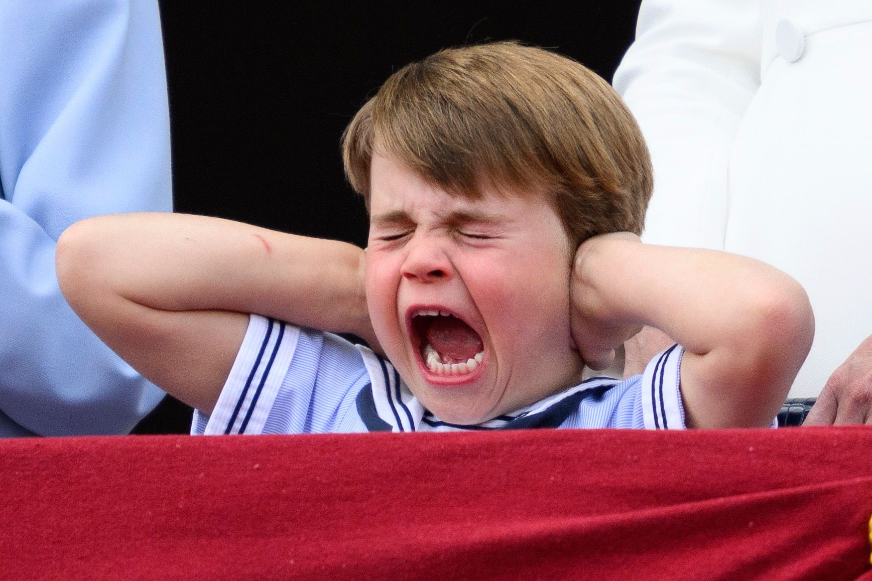 <p>Too loud! Prince Louis of Cambridge covered his ears on the Buckingham Palace balcony during the <a href="https://www.wonderwall.com/celebrity/royals/trooping-the-colour-2022-see-all-the-best-photos-of-the-cambridge-kids-duchess-kate-and-more-royals-amid-the-queens-platinum-jubilee-605764.gallery">Trooping the Colour</a> Royal Air Force fly-past on June 2, 2022.</p>