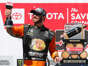 Martin Truex Jr. celebrates in victory lane after winning the 2019 Toyota/Save Mart 350 at Sonoma Raceway.