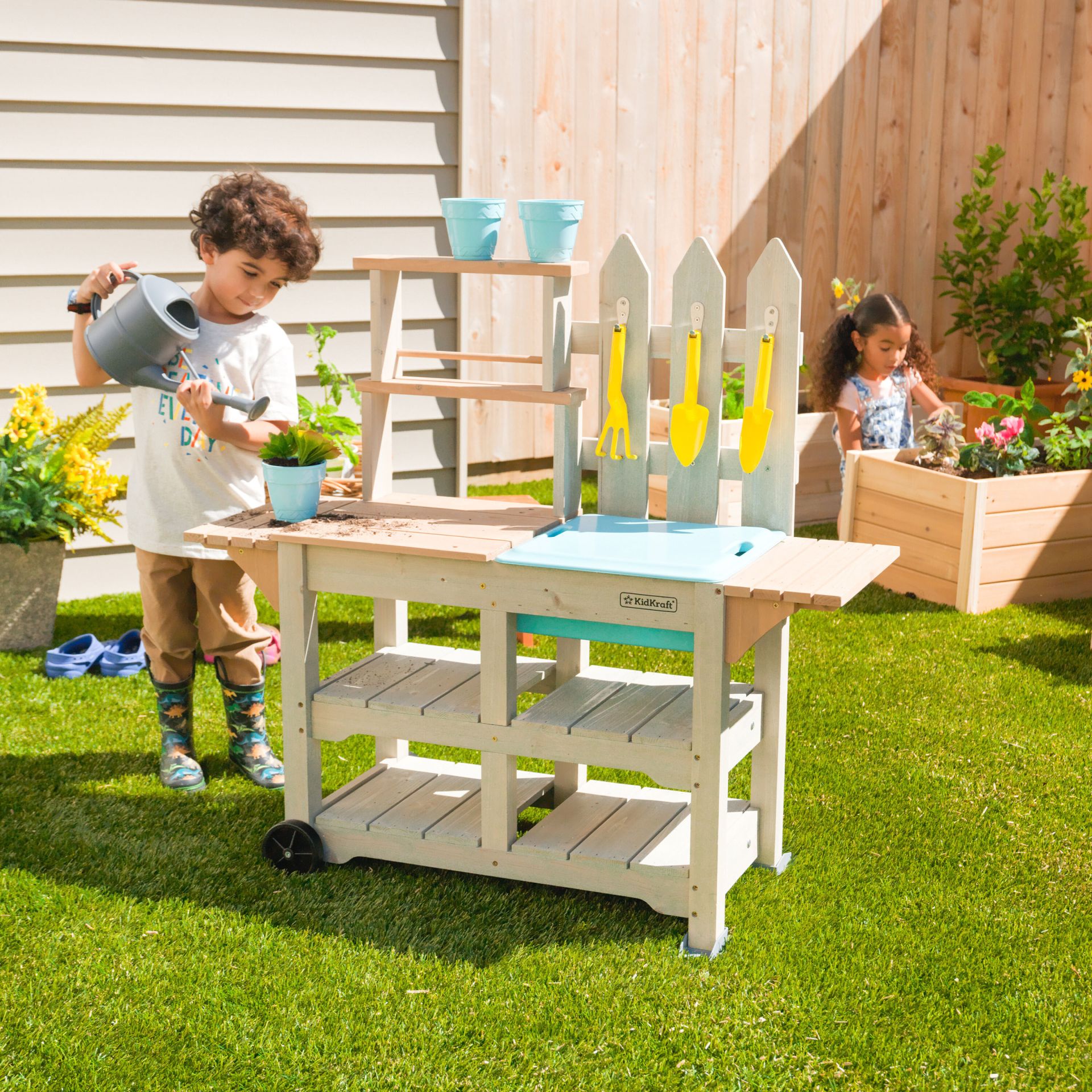 <p>                     Encourage kids to get involved with the gardening by giving them their very own mini potting bench. They can fill up small pots with compost and seeds, or even try planting bulbs for spring.                    </p>                                      <p>                     Alternatively, they can simply use it for making delicious mud pies with leaves and some soil. Just don't hold us responsible for the state of their clothes afterwards!                    </p>                                      <p>                     If you don't want to splash out on a ready-made one, it's relatively simple to create a DIY version with a couple of old wooden pallets.                    </p>