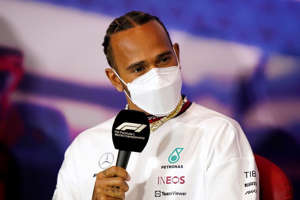 Mercedes' Lewis Hamilton during a press conference ahead of the British Grand Prix 2022 at Silverstone