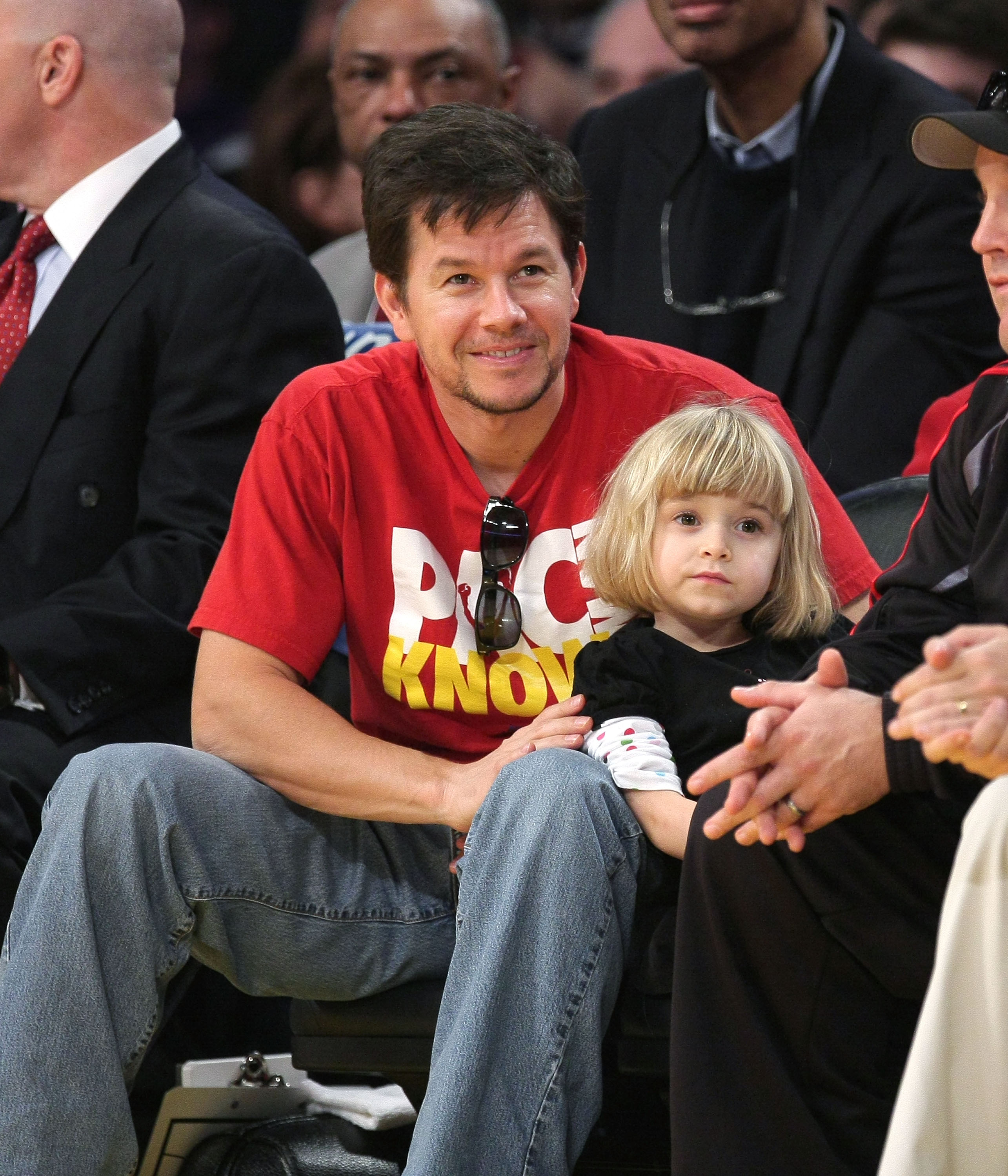 <p>Mark Wahlberg brought the oldest of his four kids with model wife Rhea Durham, daughter Ella -- who was 5 at the time -- to a Los Angeles Lakers vs. Boston Celtics NBA game at the Staples Center in Los Angeles on Christmas Day 2008.</p>