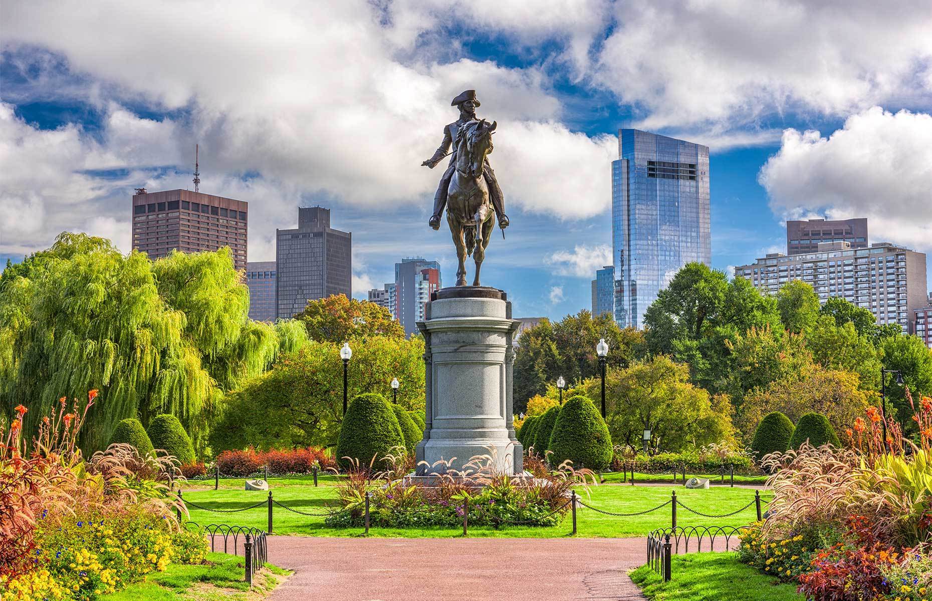 <p class="p1"><span>Be sure to pay a visit to the statue of George Washington as you stroll through Boston’s Public Garden in the city’s downtown. George Washington was the <a href="https://www.biography.com/us-president/george-washington" rel="noreferrer noopener"><span>first president of the United States</span></a> (from 1789 to 1797) and the garden is America’s <a href="https://www.boston.gov/parks/public-garden" rel="noreferrer noopener"><span>first botanical garden</span></a> (inaugurated in 1837).</span></p>