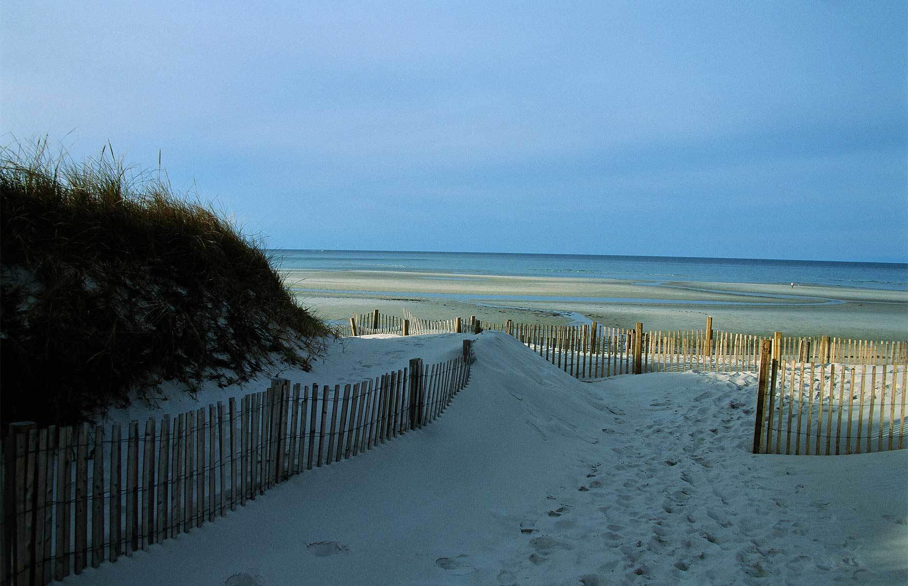 <p class="p1"><span>If you’re walking around Cape Cod, make your way to Mayflower Beach to see a breathtaking sunset over the ocean. Enjoy this beach’s <a href="https://www.capecod.com/mayflower-beach/" rel="noreferrer noopener"><span>silky sands</span></a> during extended, daytime rambles.</span></p>