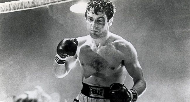 <p>                     One of many collaborations between Robert De Niro and director Martin Scorsese, Raging Bull charts the impressive, almost-undefeated 14-year career of '40s boxer Jake LaMotta. De Niro was inspired by LaMotta's story on the set of the Godfather Part II, but the project didn't get approved until 1980. De Niro transformed his toned physique to play the bloated boxer in his later years as a comedian by gorging on sugary snacks.                   </p>