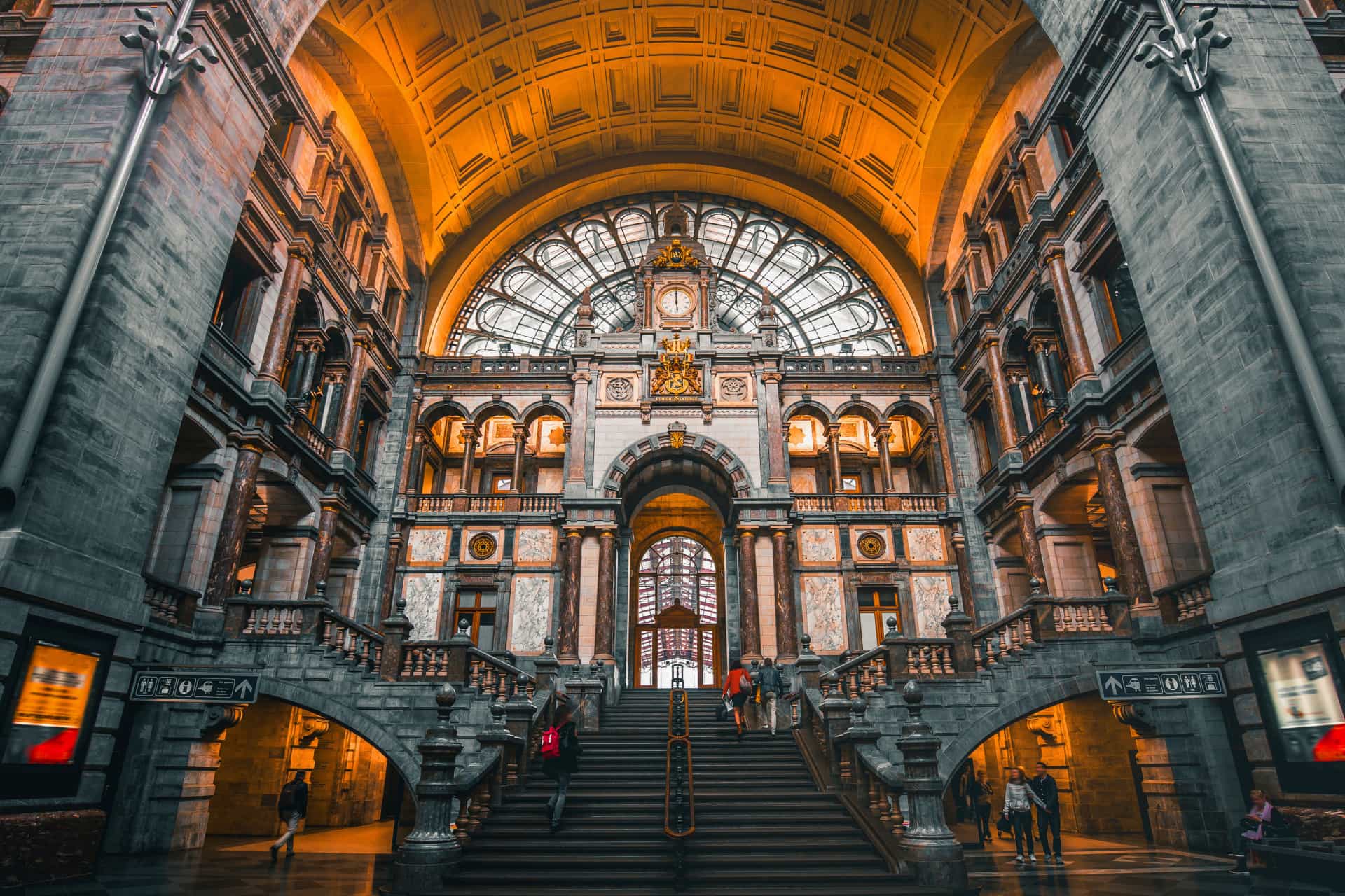 The majestic Antwerpen-Centraal train station is a real architectural gem. This eclectic station, originally constructed between 1895 and 1905, was deemed the world's most beautiful railway station in 2014 by <a href="https://mashable.com/2014/08/23/beautiful-railway-stations/?europe=true#944Vl340auq3" rel="noopener">Mashable</a>.
