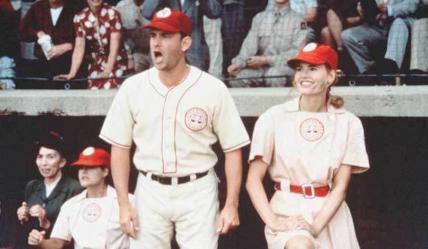 <p><strong>Director: Penny Marshall.  Writers: Lowell Ganz, Babaloo Mandel.  Starring Tom Hanks, Geena Davis, Madonna, Rosie O’Donnell, Bill Pullman.</strong> </p> <p>“There’s no crying in baseball.”  With that one line, Hanks managed to hijack Penny Marshall’s “A League of Their Own,” put it in his pocket and walk off with the entire movie, despite the stellar efforts of a diverse ensemble cast who portray members of an all-women’s professional baseball team in the 1940s.  But when Hanks’ has-been Cubs hitter Jimmy Dugan, the team’s manager, staggers into the dugout for the first time, we can’t wait until he stops being skeptical of his female team and turns around to lead them to victory.  And Hanks keeps us interested in this old grouch’s inevitable change of heart every step of the way.</p>