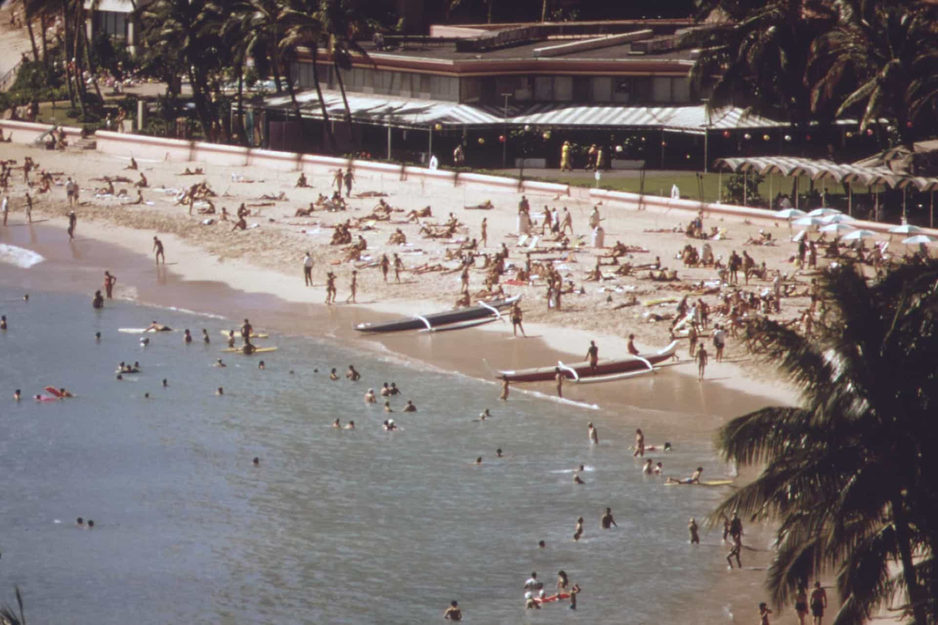 <p>Waikiki Beach became a hot destination for both its easy access from the mainland and everything else Hawaii is famous for: beaches, surfing, sunshine, and cool Polynesian culture. </p>