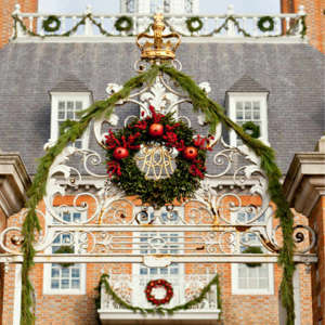 Entrance to Governors Palace decorated for Christmas.