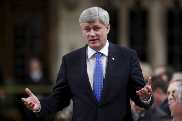 Dia 21 van 27: Canada's Prime Minister Stephen Harper speaks during Question Period in the House of Commons on Parliament Hill in Ottawa April 1, 2015.