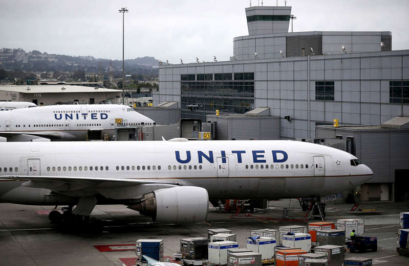 Grounded United Airlines planes at San Francisco International Airport, July 8, 2015.