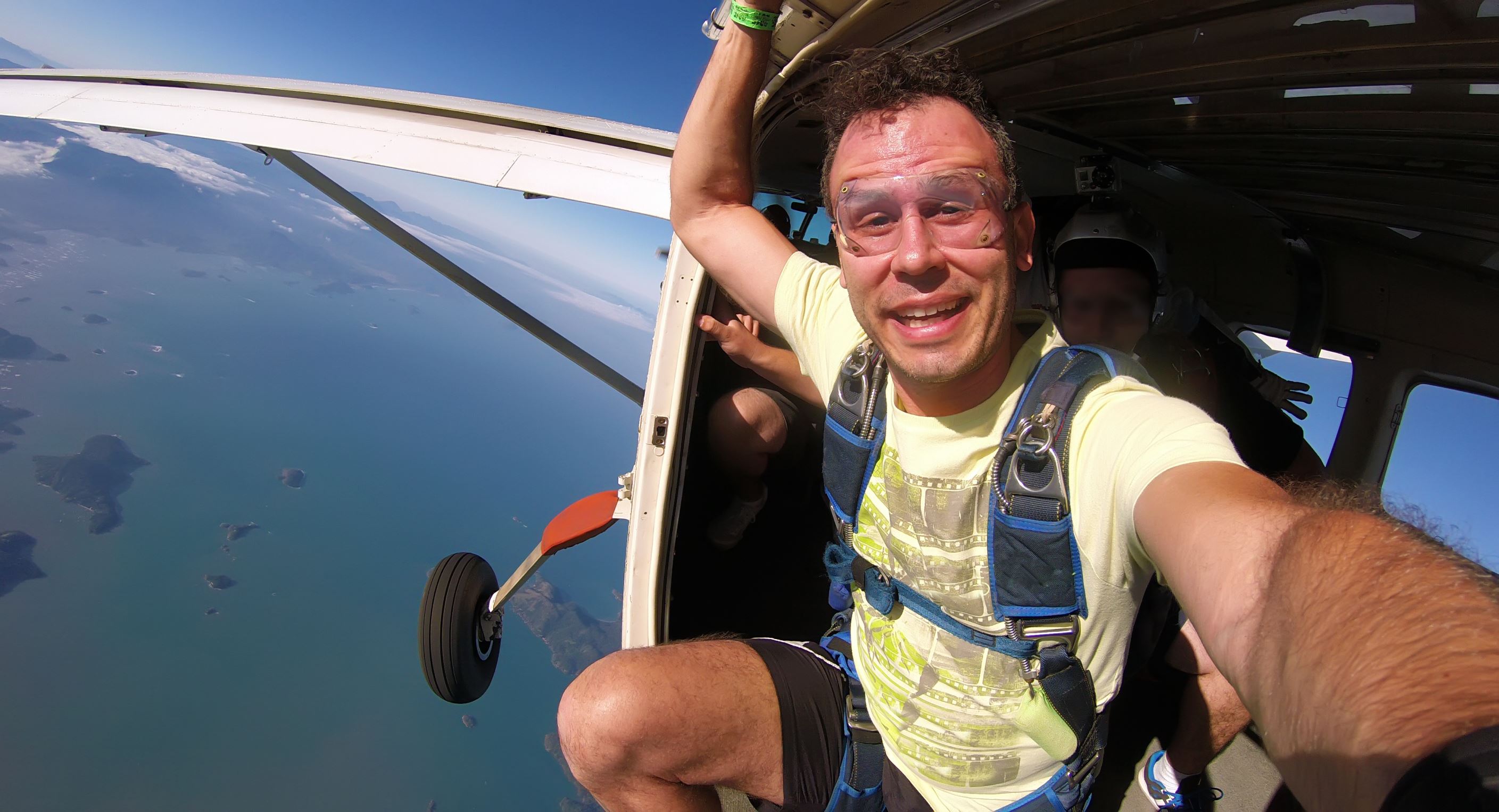 Skydiver self portrait ready for the jump Flying over Rio de Janeiro - Brazil 2015