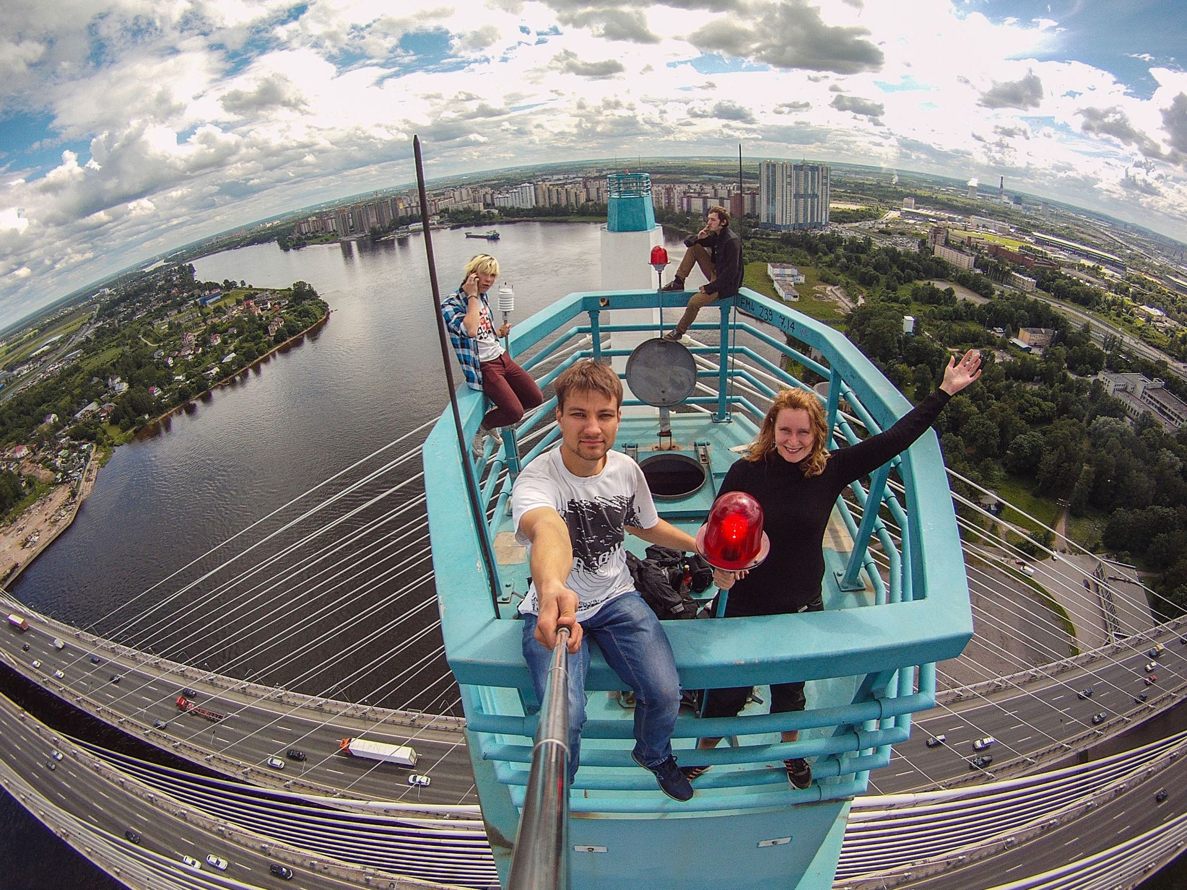 Extreme urban climbers take 'selfies' on top of tall buildings, Kiev, Ukraine - Apr 2015 Yaroslav Segeda takes a selfie on top of a building Solent News/REX Shutterstock/Rex Images