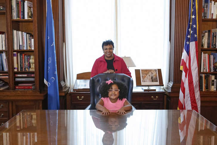 Librarian of Congress, Carla Hayden, and 4-year-old Daliyah Marie Arana of Gainesville, GA as "Librarian For The Day."