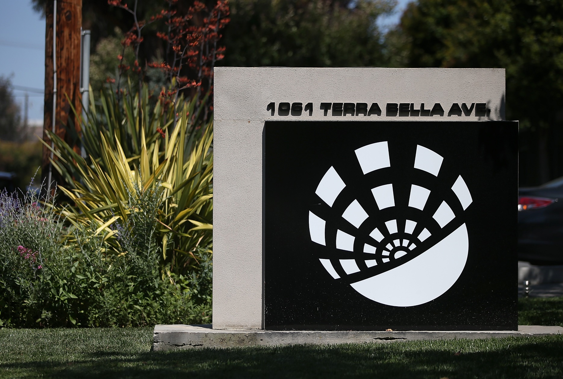 A sign is posted in front of the Terra Bella headquarters on June 10, 2014 in Mountain View, California.
