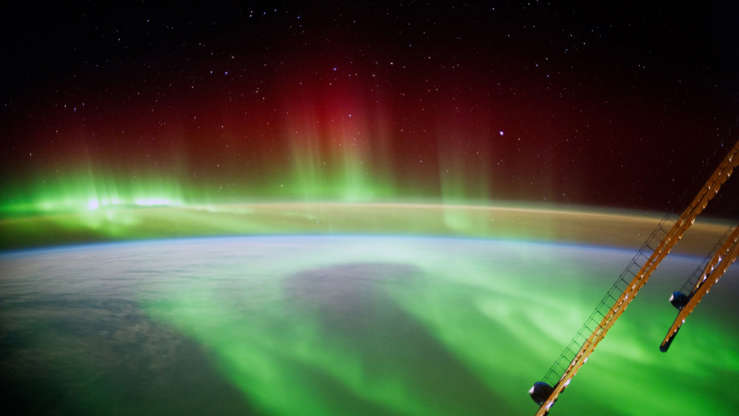 Slide 32 of 86: IN SPACE - SEPTEMBER 9: (EDITORIAL USE ONLY) In this handout photo provided by the European Space Agency (ESA) on September 9, 2014, German ESA astronaut Alexander Gerst took this image of an aurora as he circled Earth whilst aboard the International Space Station (ISS). Gerst returned to earth on November 10, 2014 after spending six months on the International Space Station completing an extensive scientific programme, known as the 'Blue Dot' mission (after astronomer Carl Sagan's description of Earth, as seen on a photograph taken by the Voyager probe from six billion kilometres away). (Photo by Alexander Gerst / ESA via Getty Images)