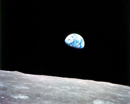 Earthrise - NASA Slide 70 of 86: Apollo 8, the first manned mission to the moon, entered lunar orbit on Christmas Eve, Dec. 24, 1968. That evening, the astronauts-Commander Frank Borman, Command Module Pilot Jim Lovell, and Lunar Module Pilot William Anders-held a live broadcast from lunar orbit, in which they showed pictures of the Earth and moon as seen from their spacecraft. Said Lovell, "The vast loneliness is awe-inspiring and it makes you realize just what you have back there on Earth." They ended the broadcast with the crew taking turns reading from the book of Genesis.