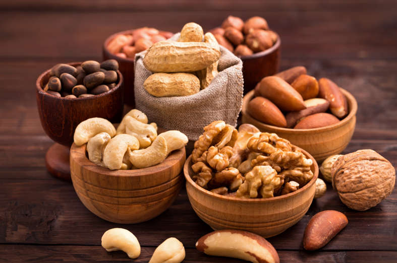 Slide 24 of 29: <p>Nuts</p><p>Rich in vitamin E, these help fight against the decrease in immunological activity. In this group you can find almonds, chestnuts, walnuts and so on.</p>