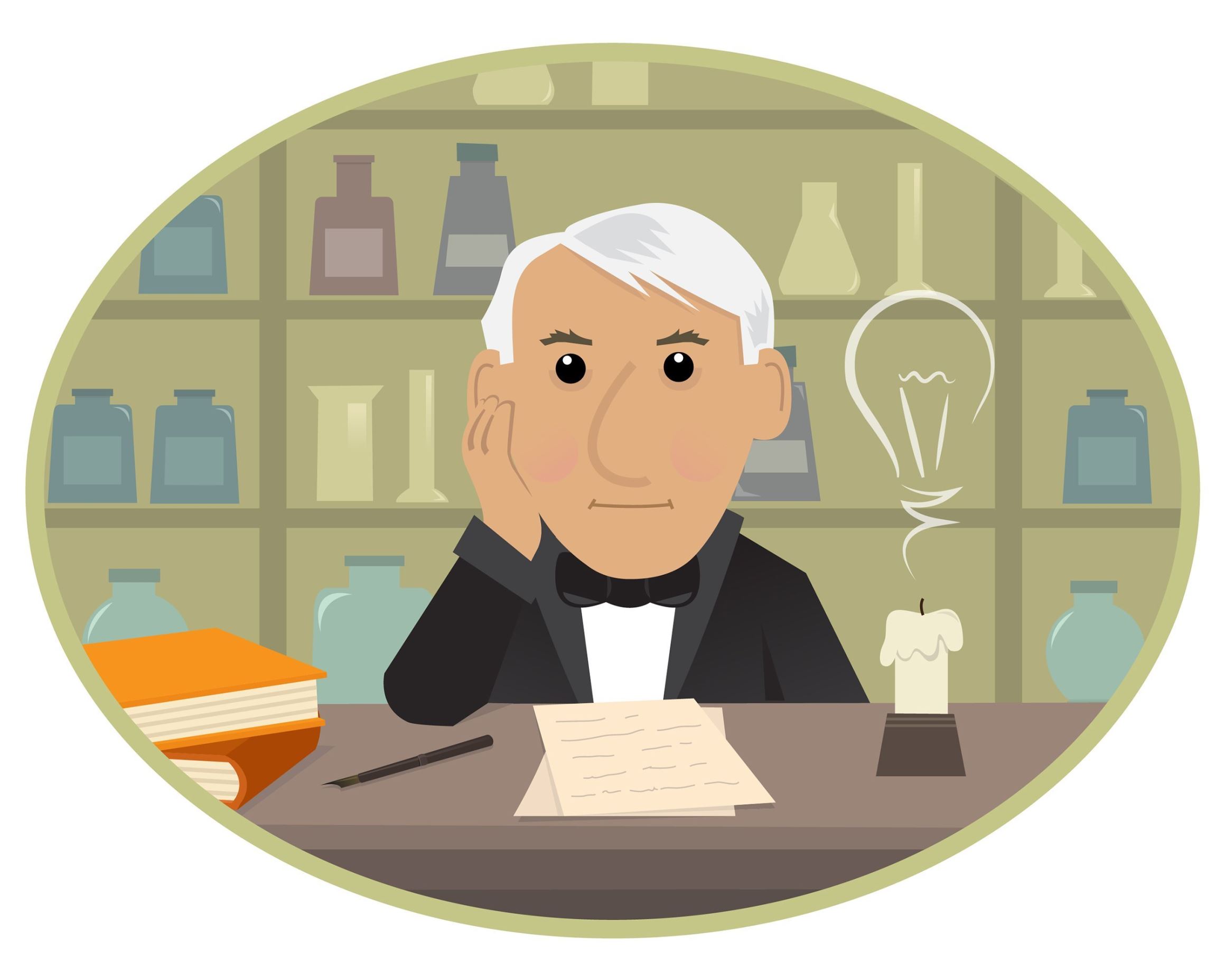 Diapositiva 16 de 36: Los niños aprenden desde el principio que la bombilla incandescente de Thomas Edison es una de las invenciones más importantes en la historia de los Estados Unidos. Eso es mitad cierto – un vendedor brillante, Edison se vendió con éxito como el único inventor del genio, pero la bombilla provino de los esfuerzos de un grupo de científicos que a veces colaboraban, compitiendo para traer luz al mundo.