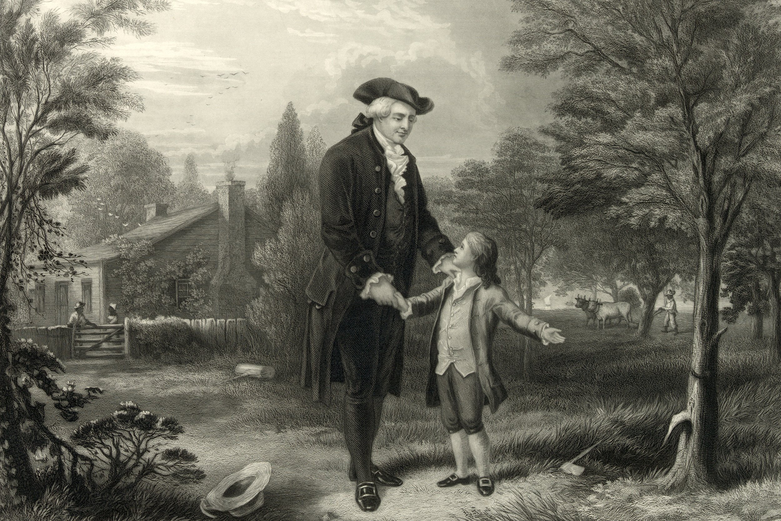 Diapositiva 3 de 36: Por generaciones, los maestros han estado diciéndoles a los estudiantes que George Washington era tan virtuoso que no podía mentir. El autor de la biografía original más vendida de Washington no se vio obligado por tales arranques morales, y tomó una significativa licencia artística con los hechos. La historia del cerezo está entre las mentiras más grandes.