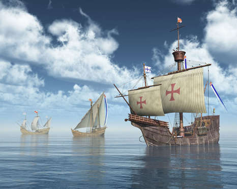 Diapositiva 12 de 36: Todos los niños de las escuelas aprendieron que en 1492 Colón navegó el océano, y conocían los barcos que él utilizó. Pero los nombres que conocemos son apodos. La Niña probablemente se llamaba Santa Clara; la Santa María se llamaba La Gallega.