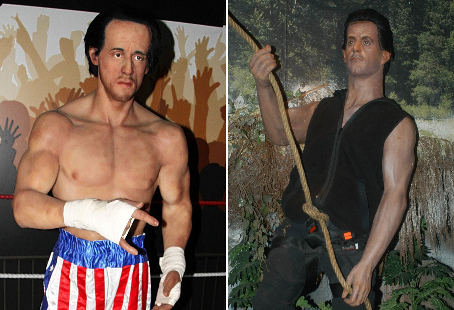 So Bad They Are Funny; The Amazing And Hilarious Waxworks At The 'legends Of Wax' Show The Hop Farm Paddock Wood Kent. Sylvester Stallone As 'rocky'.; Sylvester Stallone im Film 'Rambo', Wax Museum, Wachsfigur, Los Angeles, LA, Kalifornien, Californien, USA, Amerika, Nordamerika, Reise, Hollywood, 15.05.2003, Schauspieler, Promis, Prominenter, Prominente, (Photo by Peter Bischoff/Getty Images)