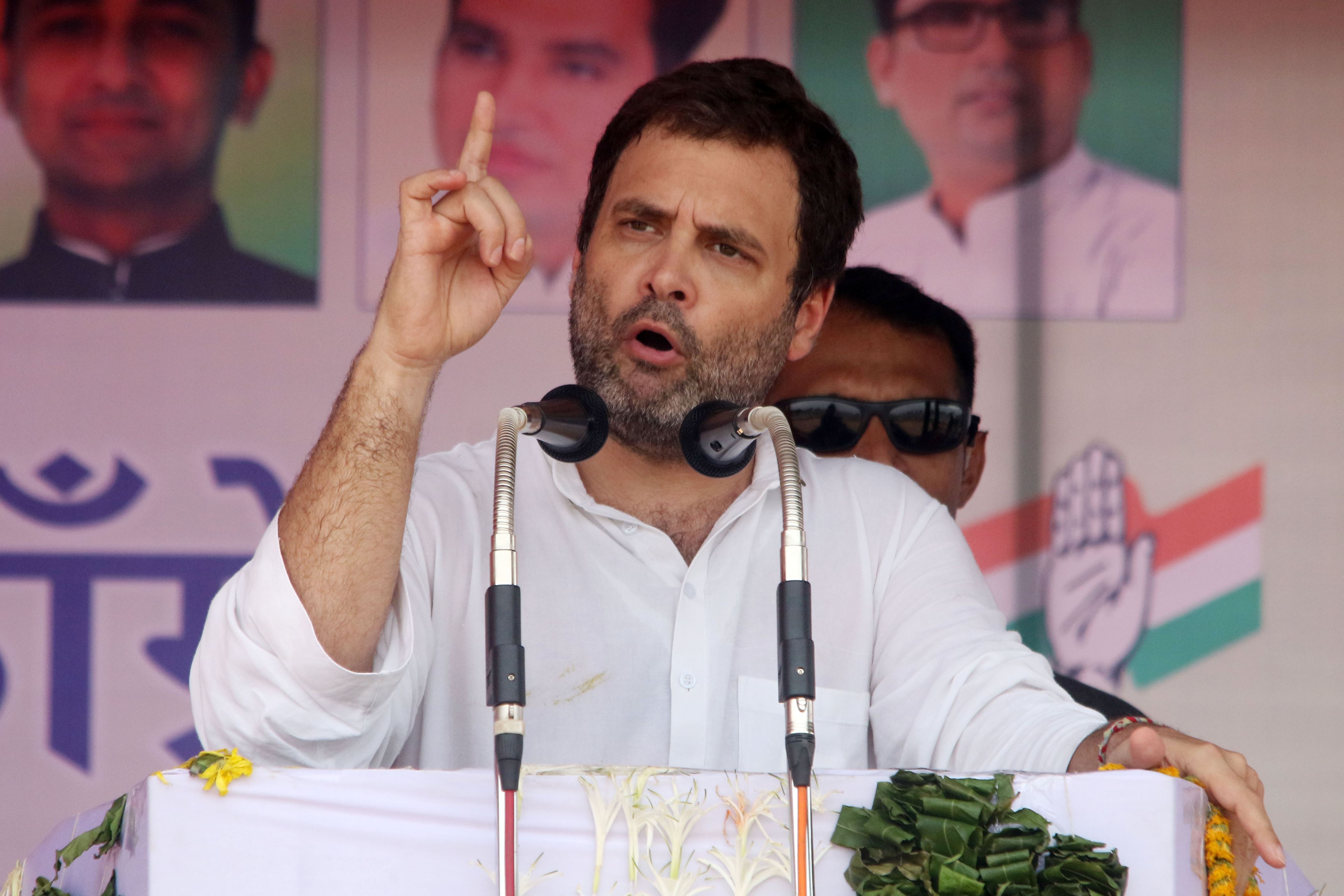 India main opposition Congress Party Vice President Rahul Gandhi  speaks during the 'Kisan Akrosh Rally ' at Banswara in Rajasthan on 19th July,2017.(Photo by Vishal Bhatnagar/NurPhoto via Getty Images)